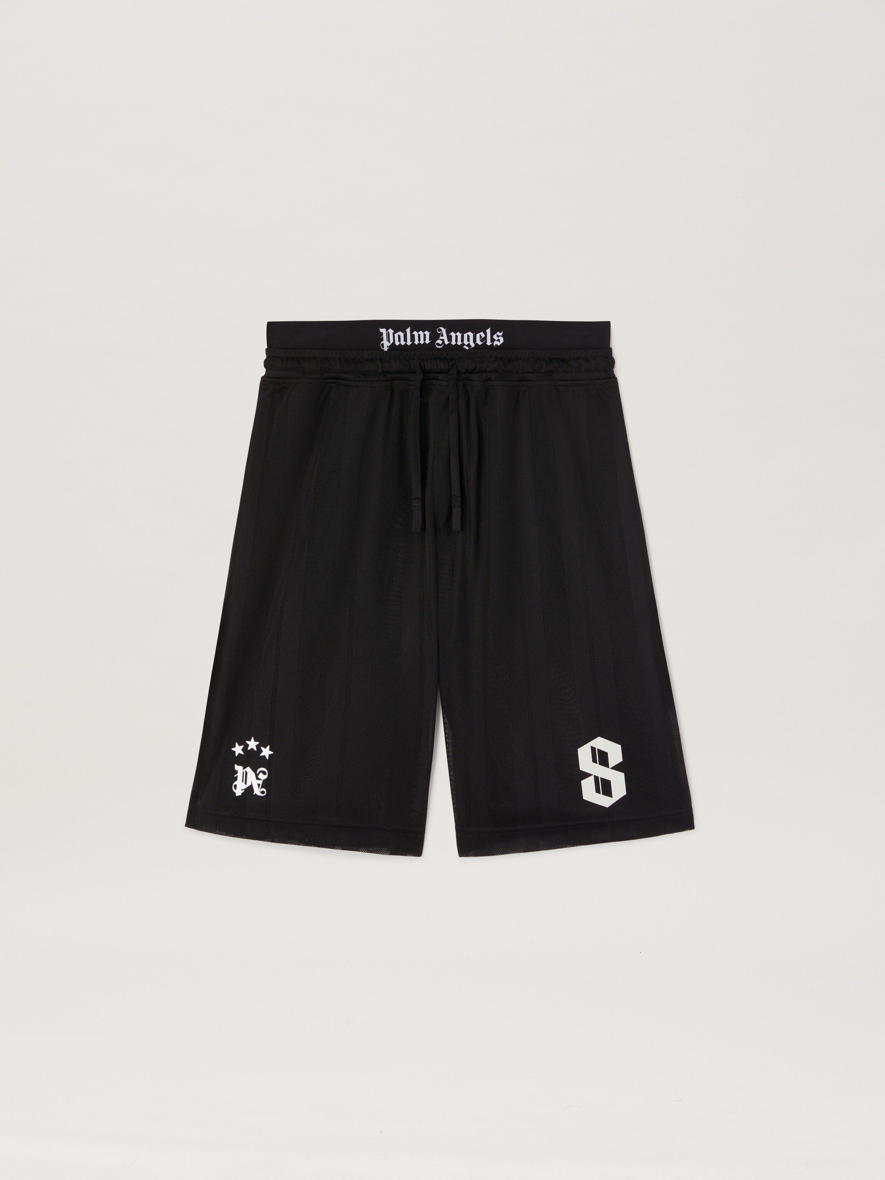 PALM ANGELS  PALM SPORT MESH SWEATSHORTS BLACK - OFF BLACK - OFF WHITE PMCI022S25FAB002