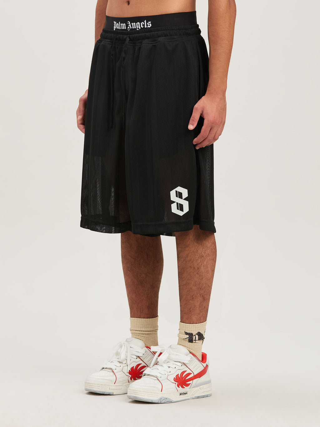 PALM ANGELS  PALM SPORT MESH SWEATSHORTS BLACK - OFF BLACK - OFF WHITE PMCI022S25FAB002