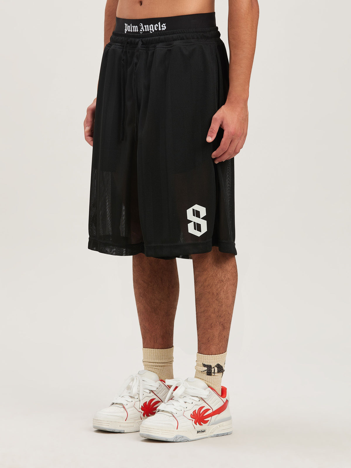 PALM ANGELS  PALM SPORT MESH SWEATSHORTS BLACK - OFF BLACK - OFF WHITE PMCI022S25FAB002