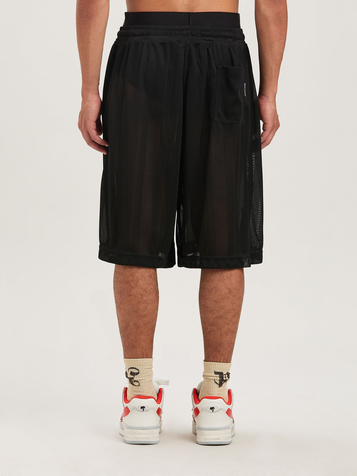 PALM ANGELS  PALM SPORT MESH SWEATSHORTS BLACK - OFF BLACK - OFF WHITE PMCI022S25FAB002