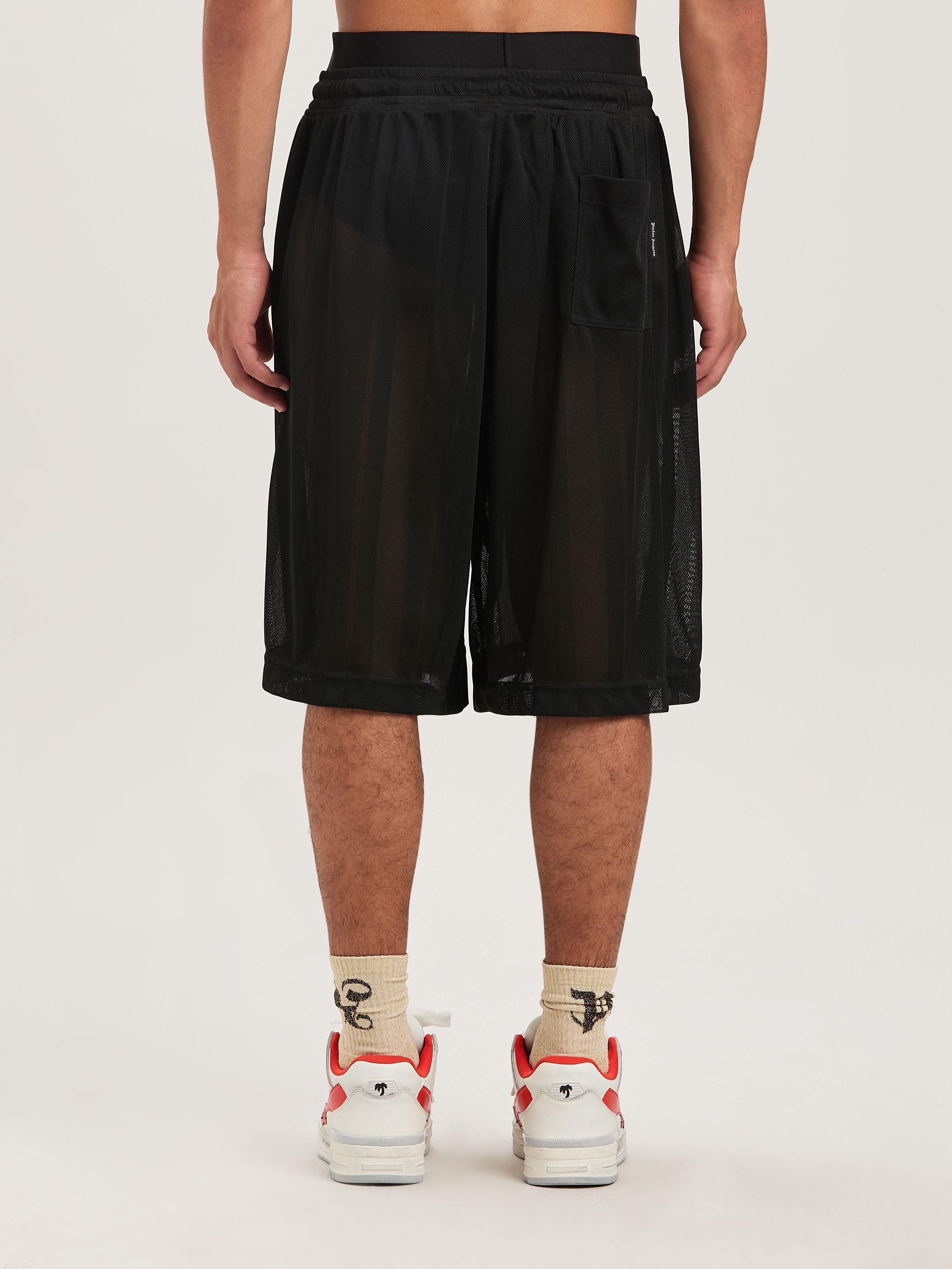 PALM ANGELS  PALM SPORT MESH SWEATSHORTS BLACK - OFF BLACK - OFF WHITE PMCI022S25FAB002