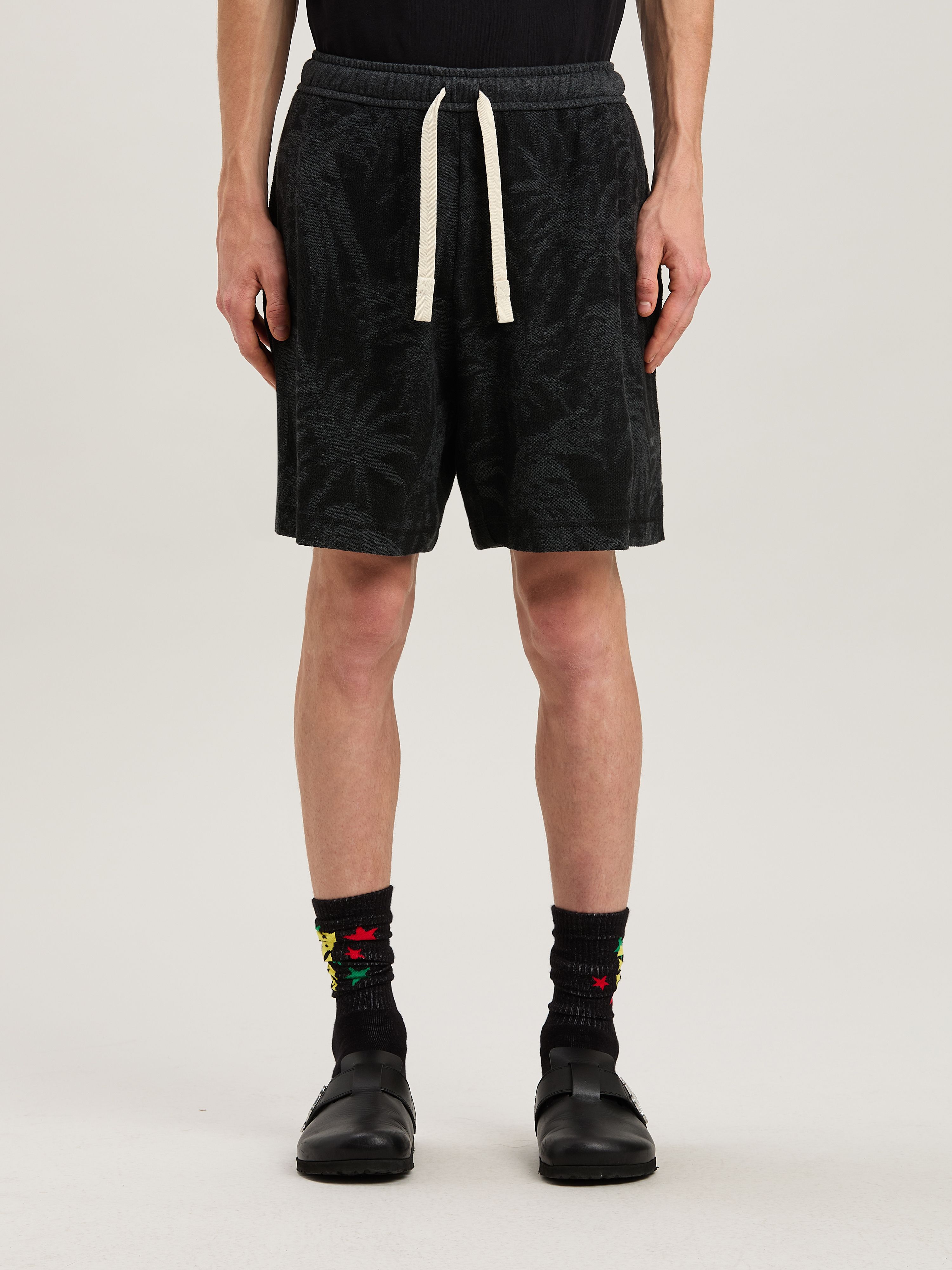 PALM ANGELS  PALMS CURVED LOGO SHORTS BLACK - GREY PMCI025S25FAB001