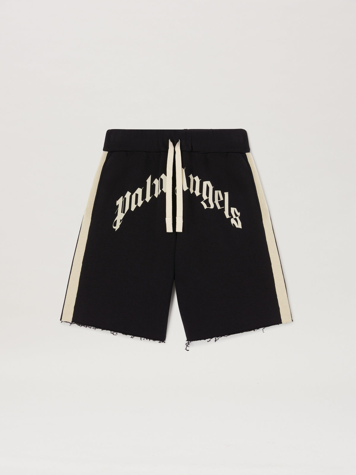PALM ANGELS  CURVED LOGO TRACK SWEATSHORTS BLACK - IV BLACK - IVORY PMCI026S25FLE001