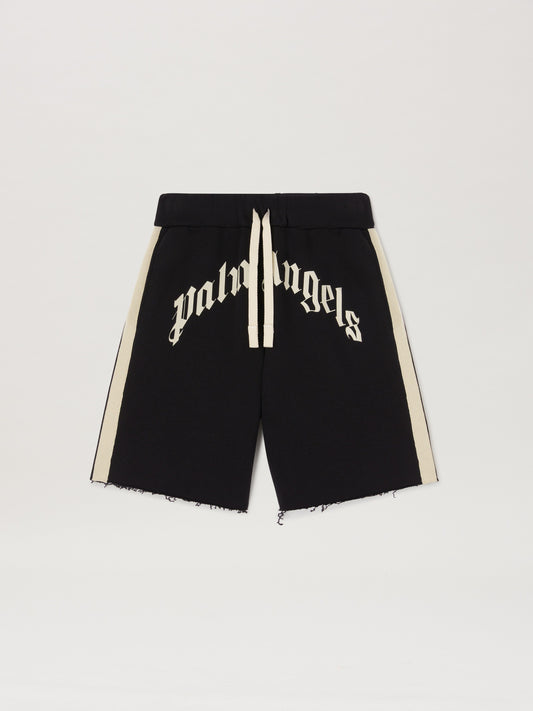 PALM ANGELS  CURVED LOGO TRACK SWEATSHORTS BLACK - IV BLACK - IVORY PMCI026S25FLE001