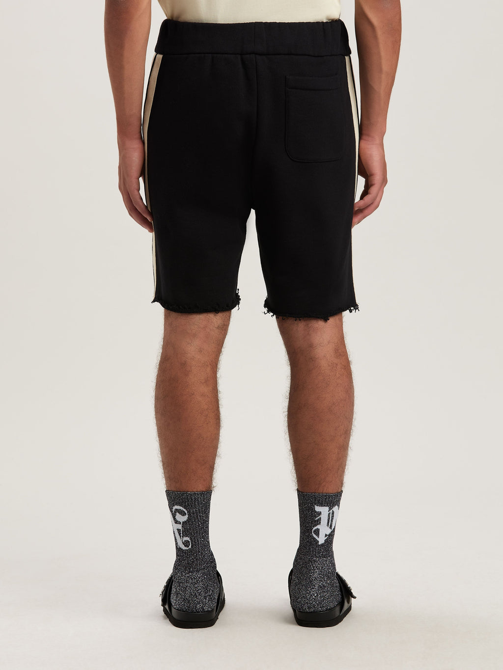 PALM ANGELS  CURVED LOGO TRACK SWEATSHORTS BLACK - IV BLACK - IVORY PMCI026S25FLE001