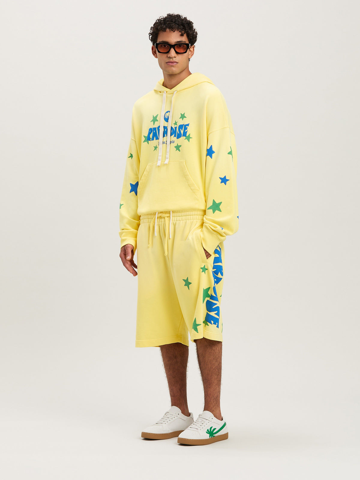 PALM ANGELS  PARADISE PALM SWEATSHORTS YELLOW - BLUE PMCI027S25FLE001