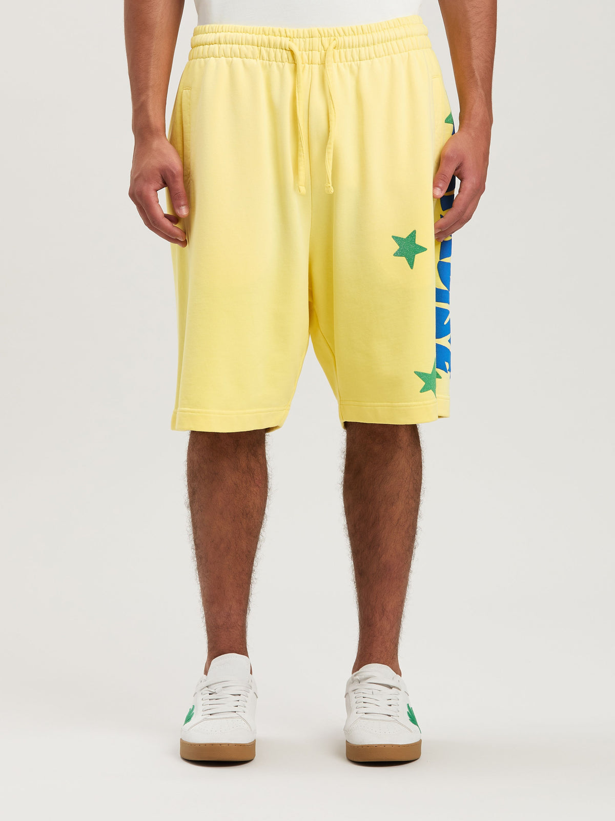 PALM ANGELS  PARADISE PALM SWEATSHORTS YELLOW - BLUE PMCI027S25FLE001