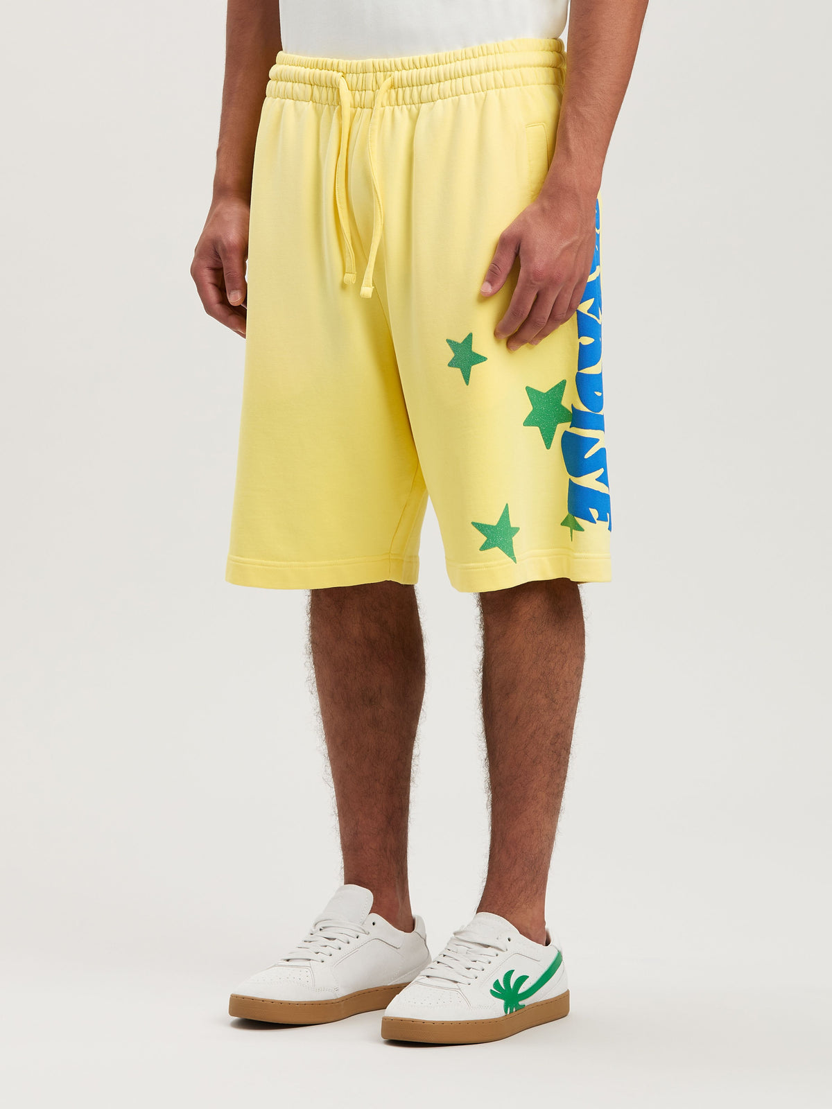 PALM ANGELS  PARADISE PALM SWEATSHORTS YELLOW - BLUE PMCI027S25FLE001