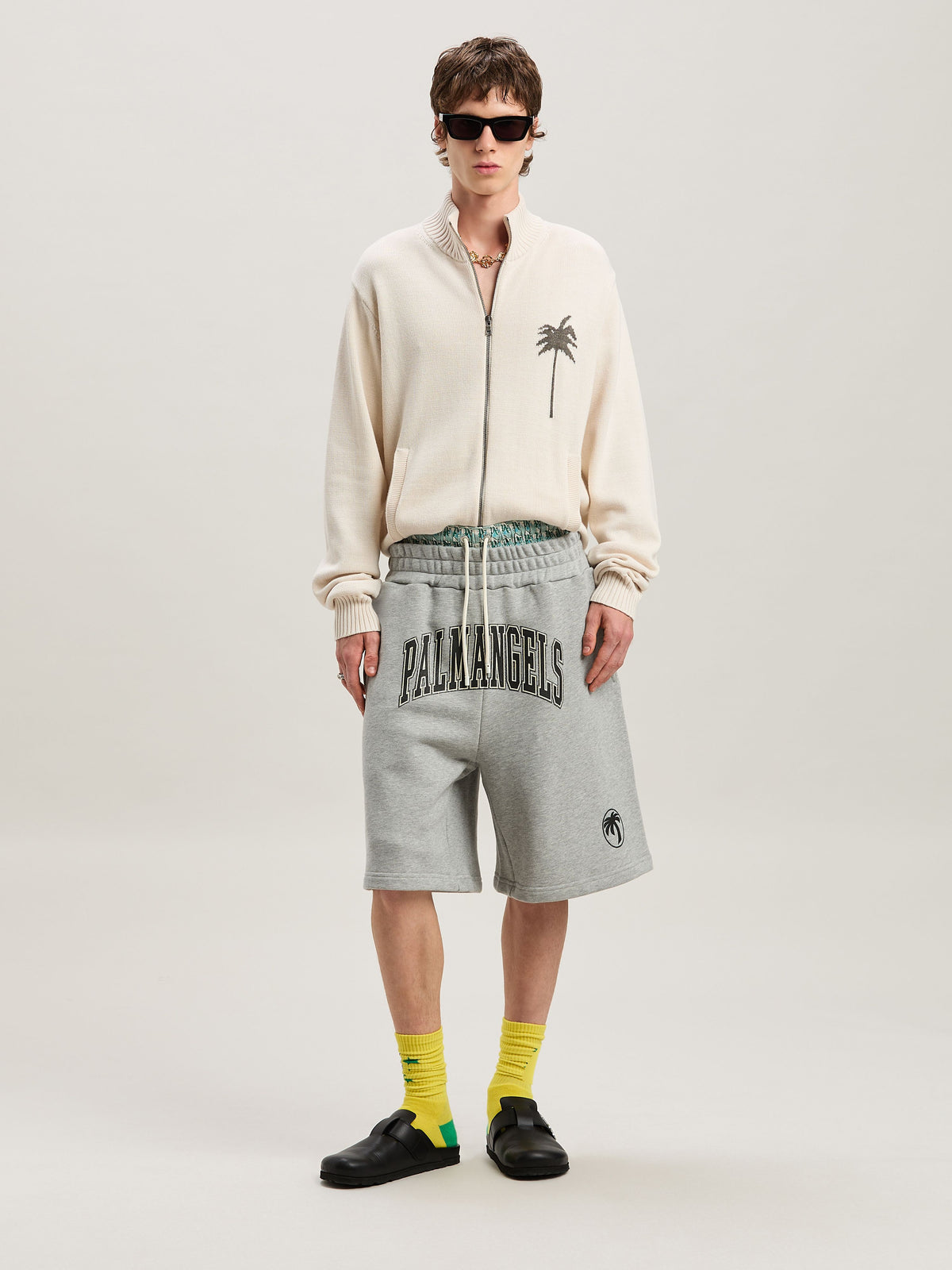 PALM ANGELS  M COLLEGE PALM SWEATSHORTS GREY MELANGE GREY MELANGE - BLACK PMCI028S25FLE001