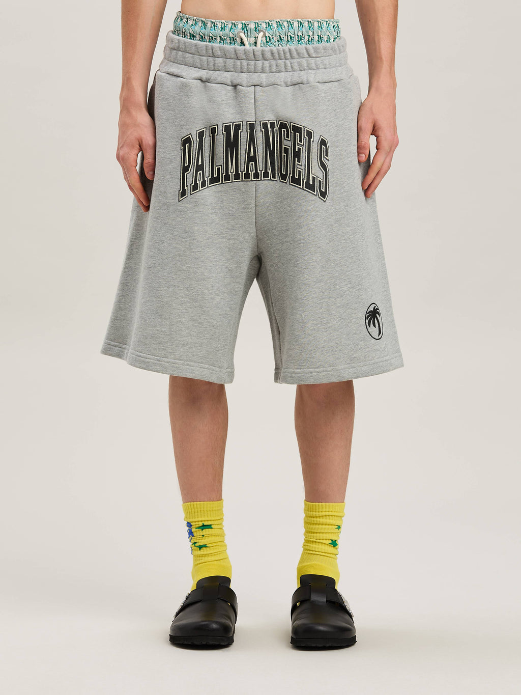 PALM ANGELS  M COLLEGE PALM SWEATSHORTS GREY MELANGE GREY MELANGE - BLACK PMCI028S25FLE001