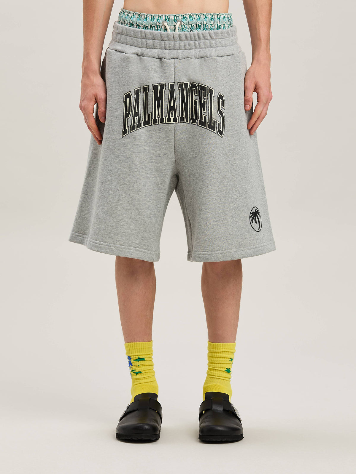 PALM ANGELS  M COLLEGE PALM SWEATSHORTS GREY MELANGE GREY MELANGE - BLACK PMCI028S25FLE001