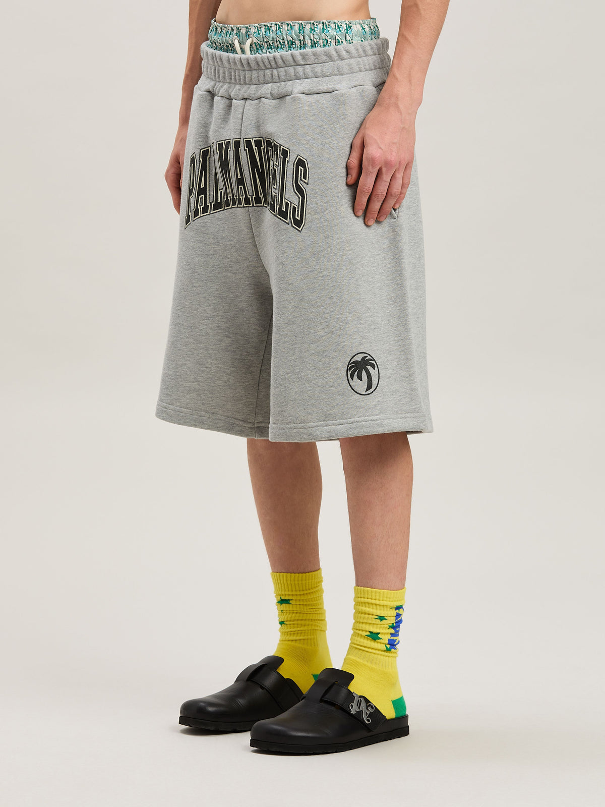 PALM ANGELS  M COLLEGE PALM SWEATSHORTS GREY MELANGE GREY MELANGE - BLACK PMCI028S25FLE001
