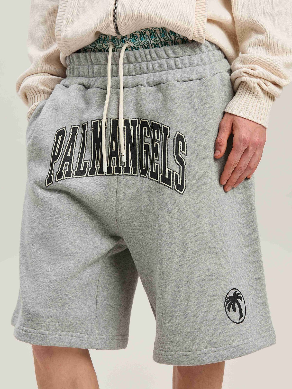 PALM ANGELS  M COLLEGE PALM SWEATSHORTS GREY MELANGE GREY MELANGE - BLACK PMCI028S25FLE001