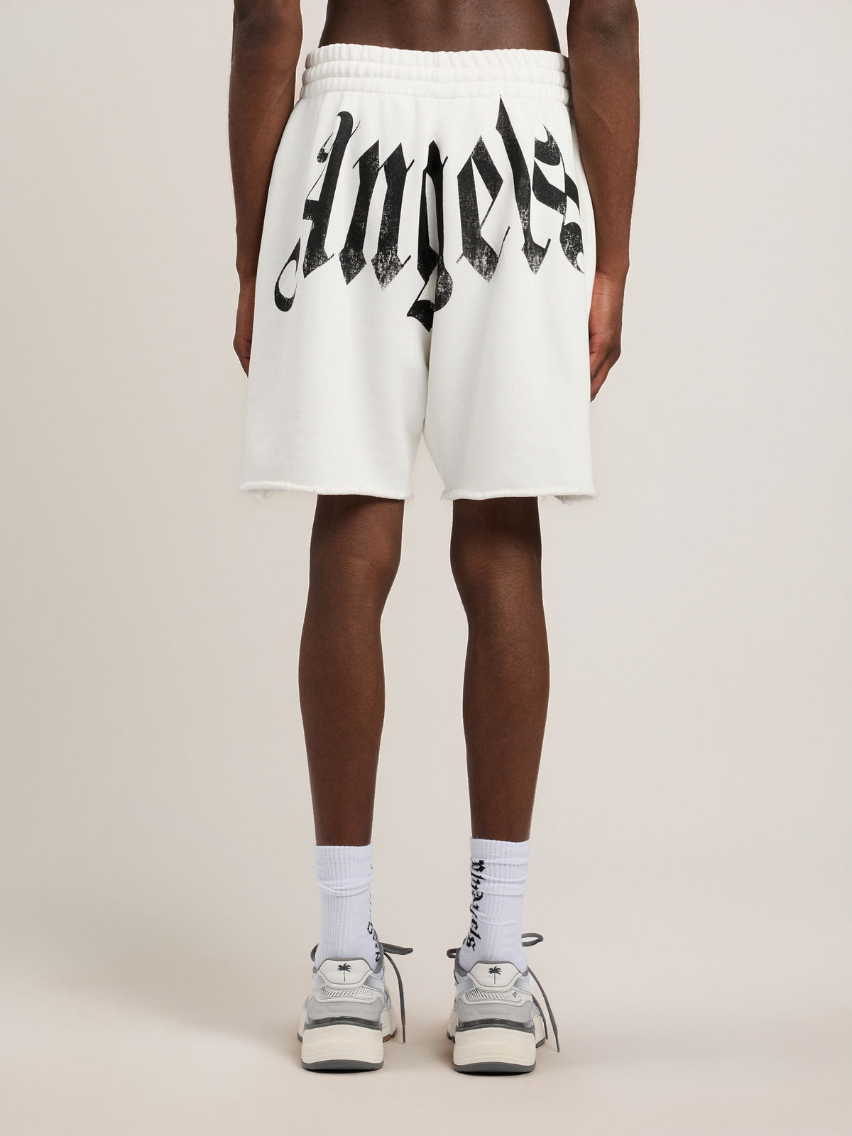 PALM ANGELS Big Waist Logo Sweatshorts OFF WHITE BLACK PMCI02CS26FLE001