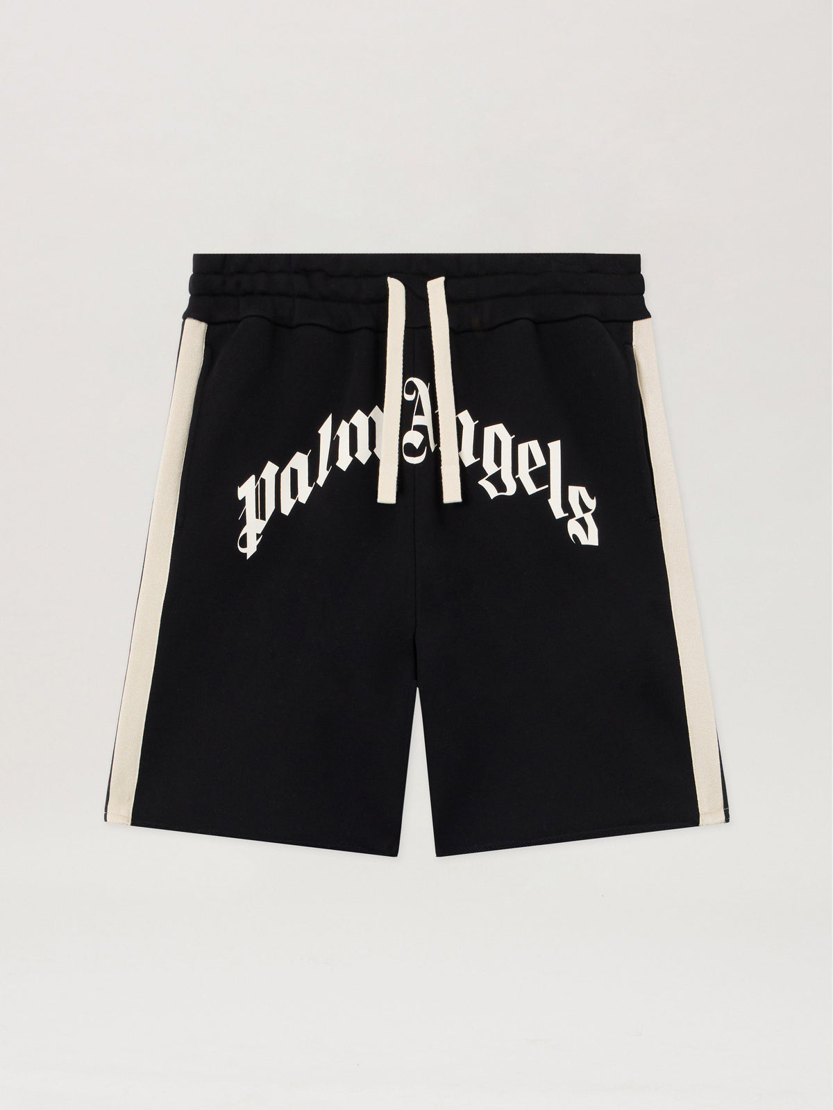 PALM ANGELS Curved Logo Track Sweatshorts BLACK OFF WHITE PMCI02DS26FLE001