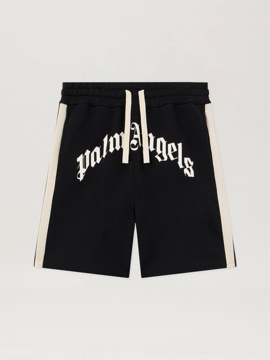 PALM ANGELS Curved Logo Track Sweatshorts BLACK OFF WHITE PMCI02DS26FLE001