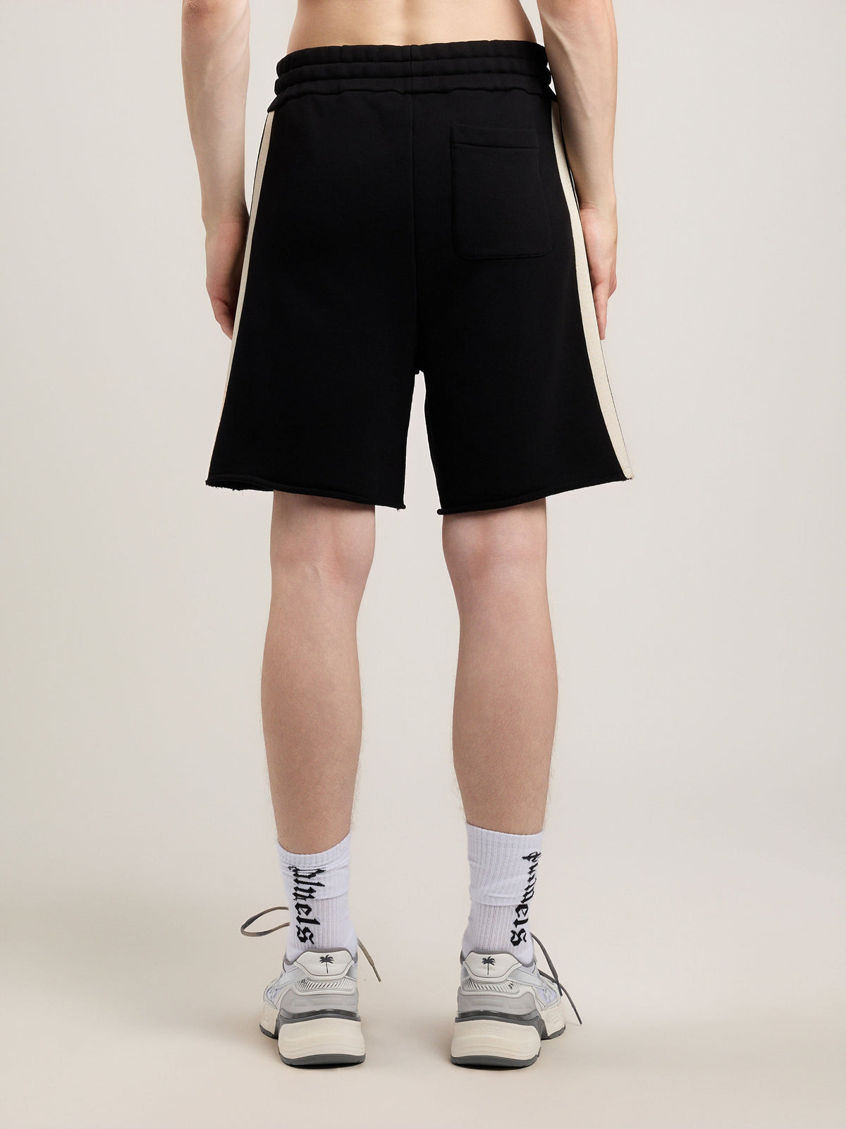 PALM ANGELS Curved Logo Track Sweatshorts BLACK OFF WHITE PMCI02DS26FLE001