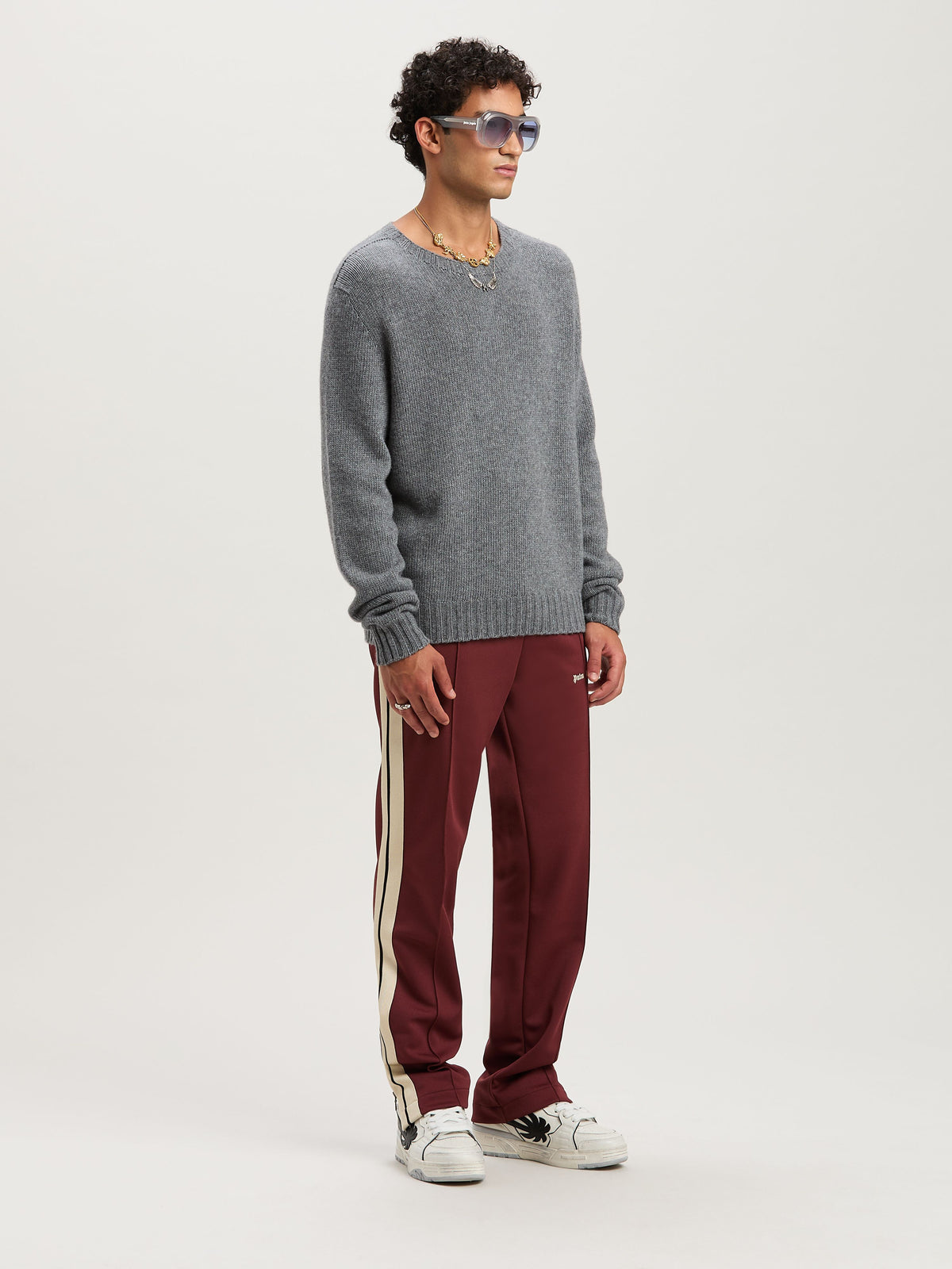 PALM ANGELS  CLASSIC LOGO TRACK PANTS BURGUNDY - OFF BURGUNDY - OFF WHITE PMCJ020S25FAB001