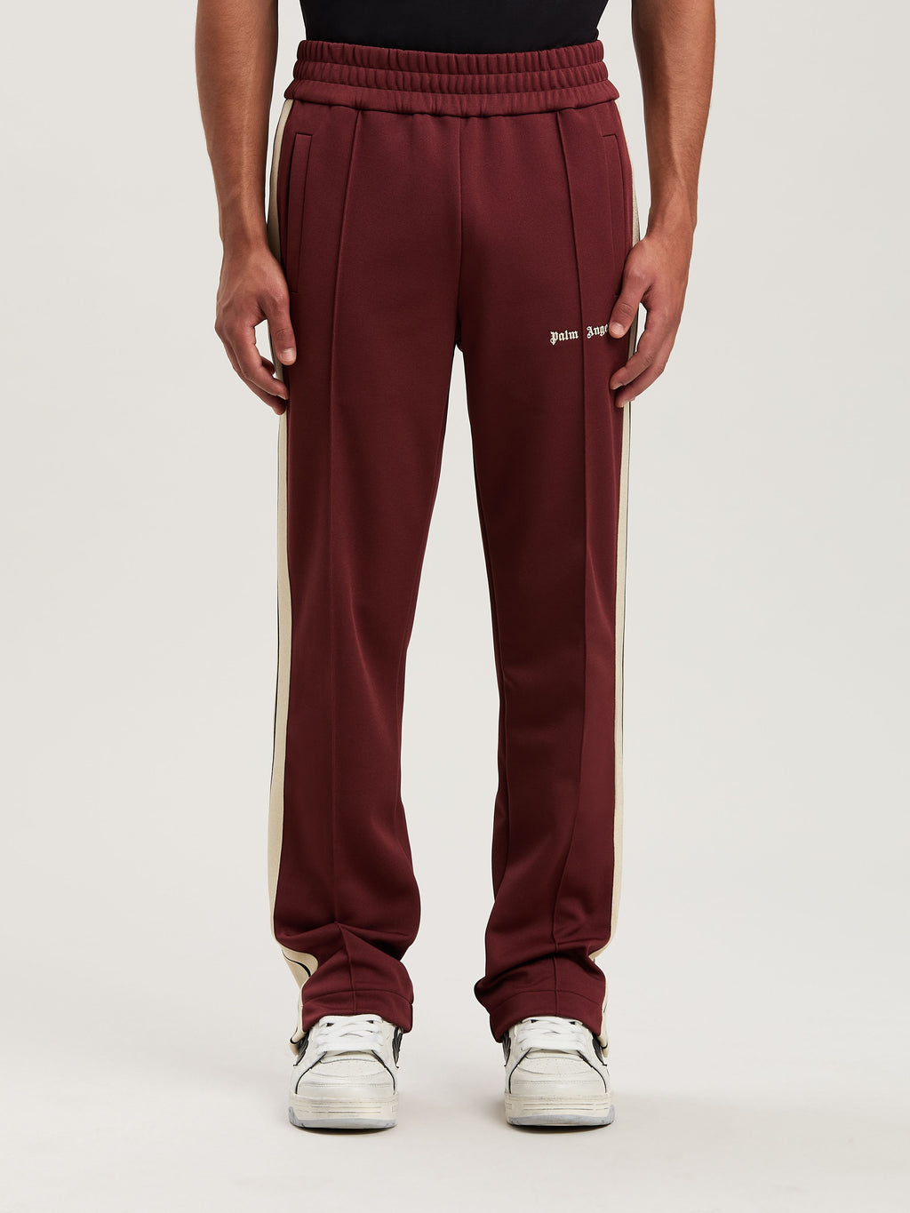 PALM ANGELS  CLASSIC LOGO TRACK PANTS BURGUNDY - OFF BURGUNDY - OFF WHITE PMCJ020S25FAB001