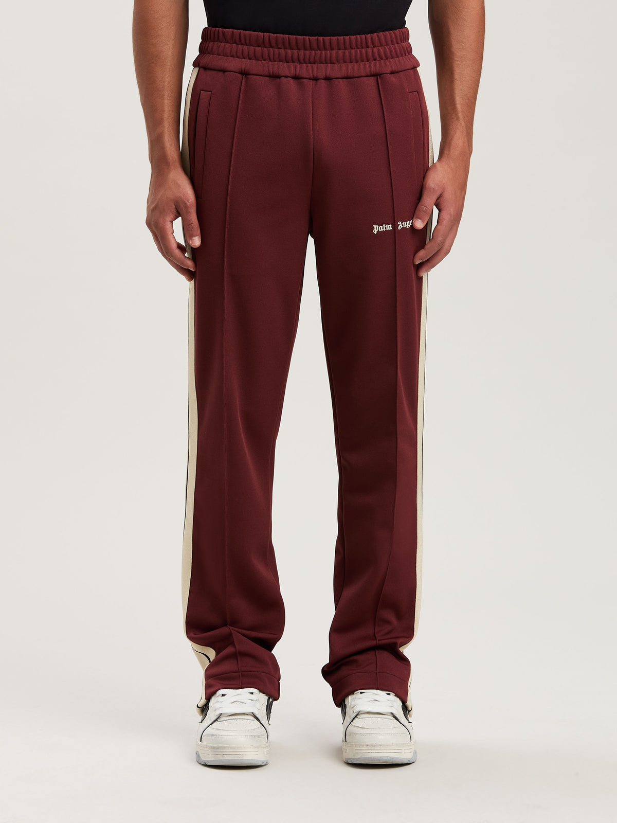 PALM ANGELS  CLASSIC LOGO TRACK PANTS BURGUNDY - OFF BURGUNDY - OFF WHITE PMCJ020S25FAB001