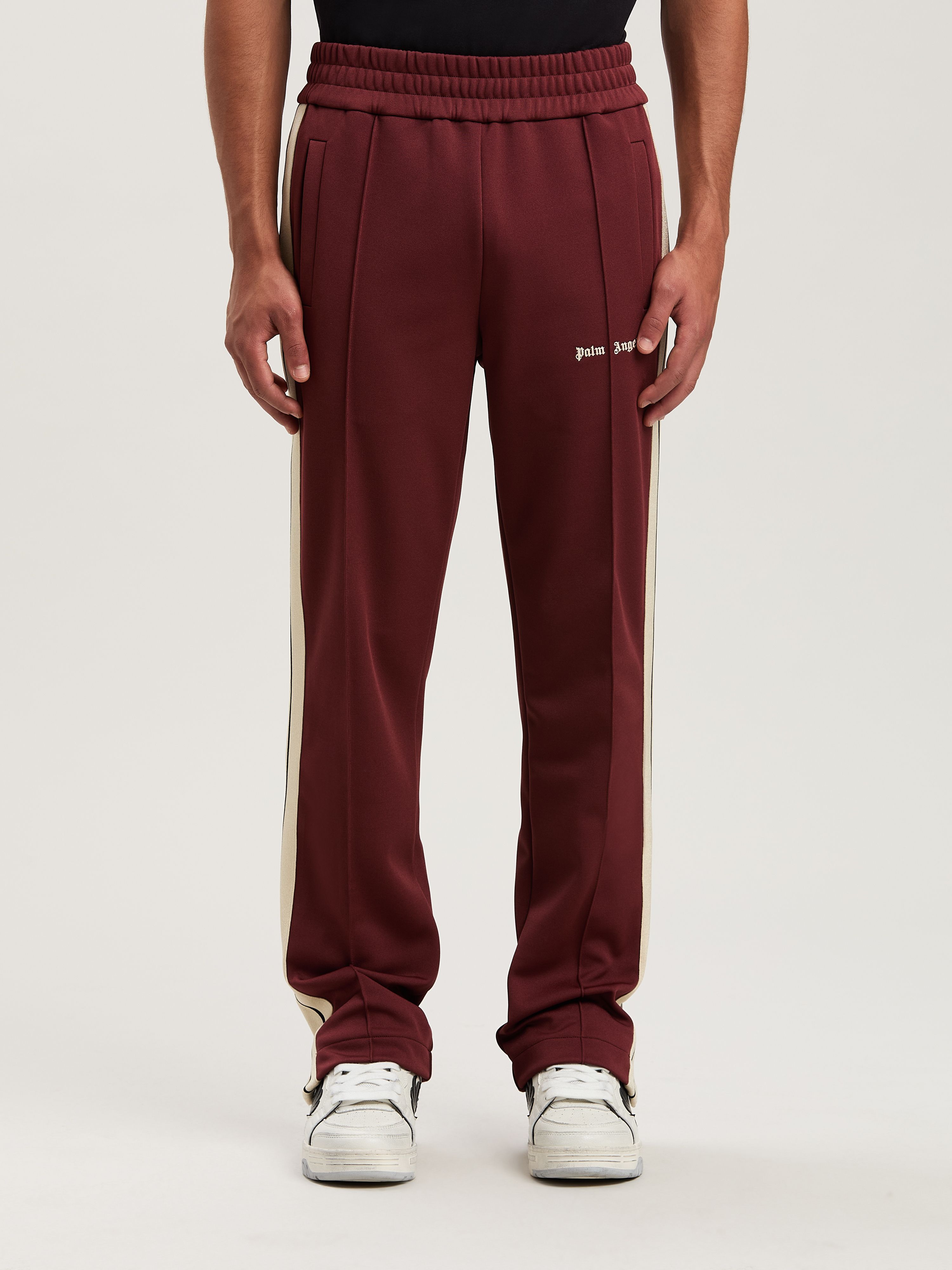 PALM ANGELS  CLASSIC LOGO TRACK PANTS BURGUNDY - OFF BURGUNDY - OFF WHITE PMCJ020S25FAB001