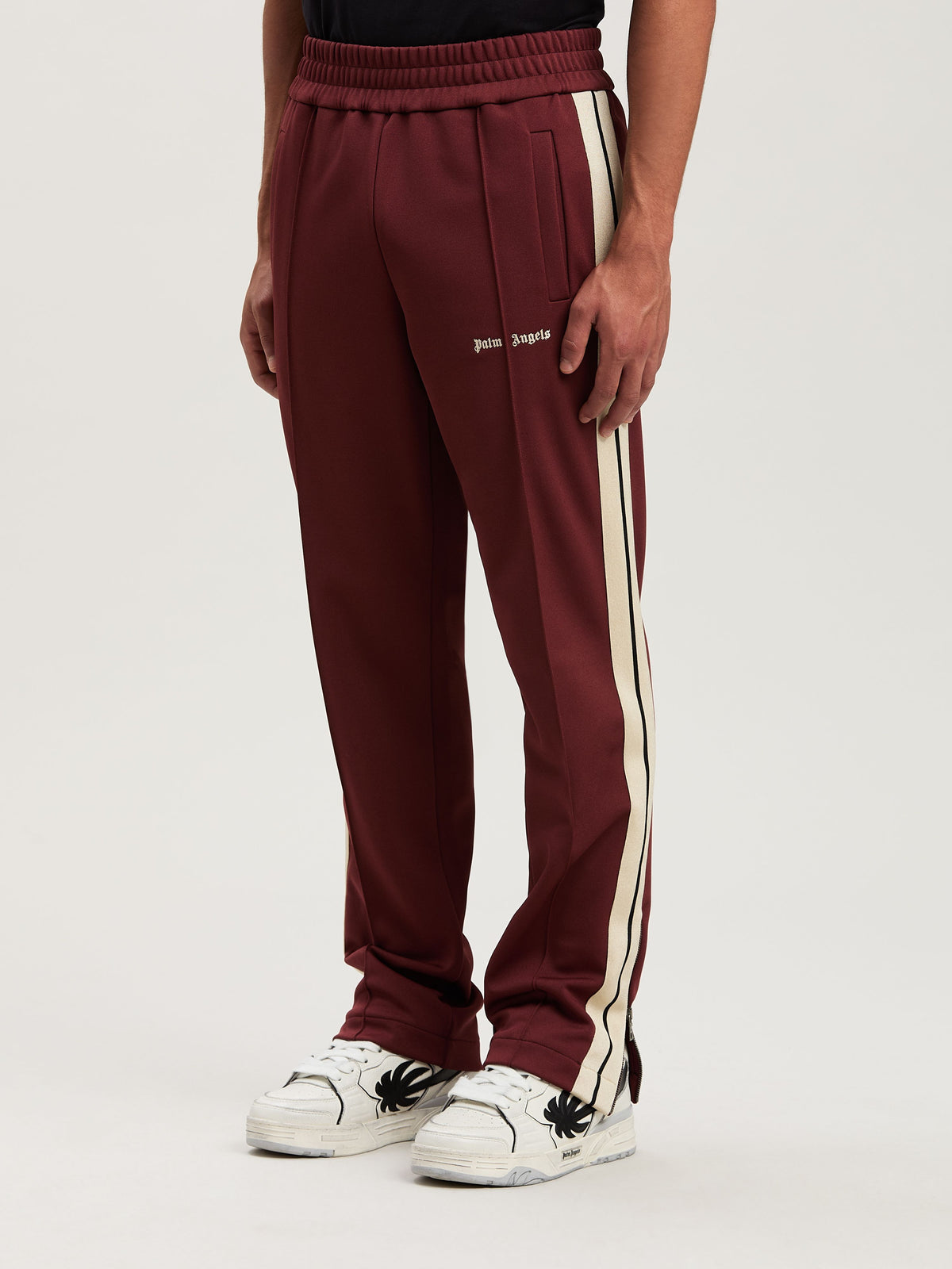 PALM ANGELS  CLASSIC LOGO TRACK PANTS BURGUNDY - OFF BURGUNDY - OFF WHITE PMCJ020S25FAB001