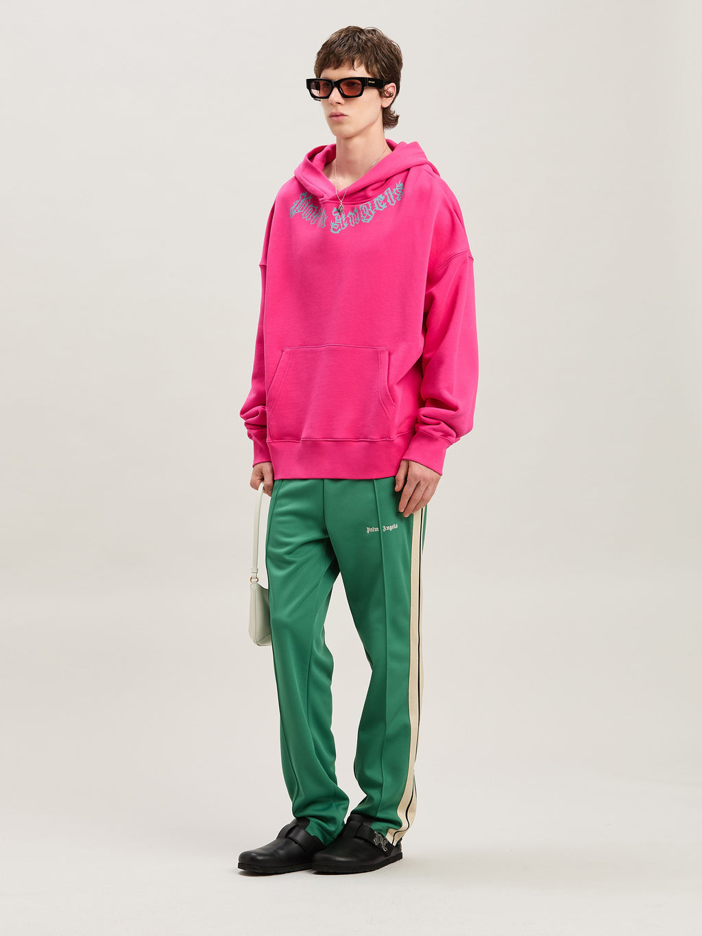PALM ANGELS  CLASSIC LOGO TRACK PANTS FOREST GREEN - FOREST GREEN - OFF WHITE PMCJ020S25FAB001