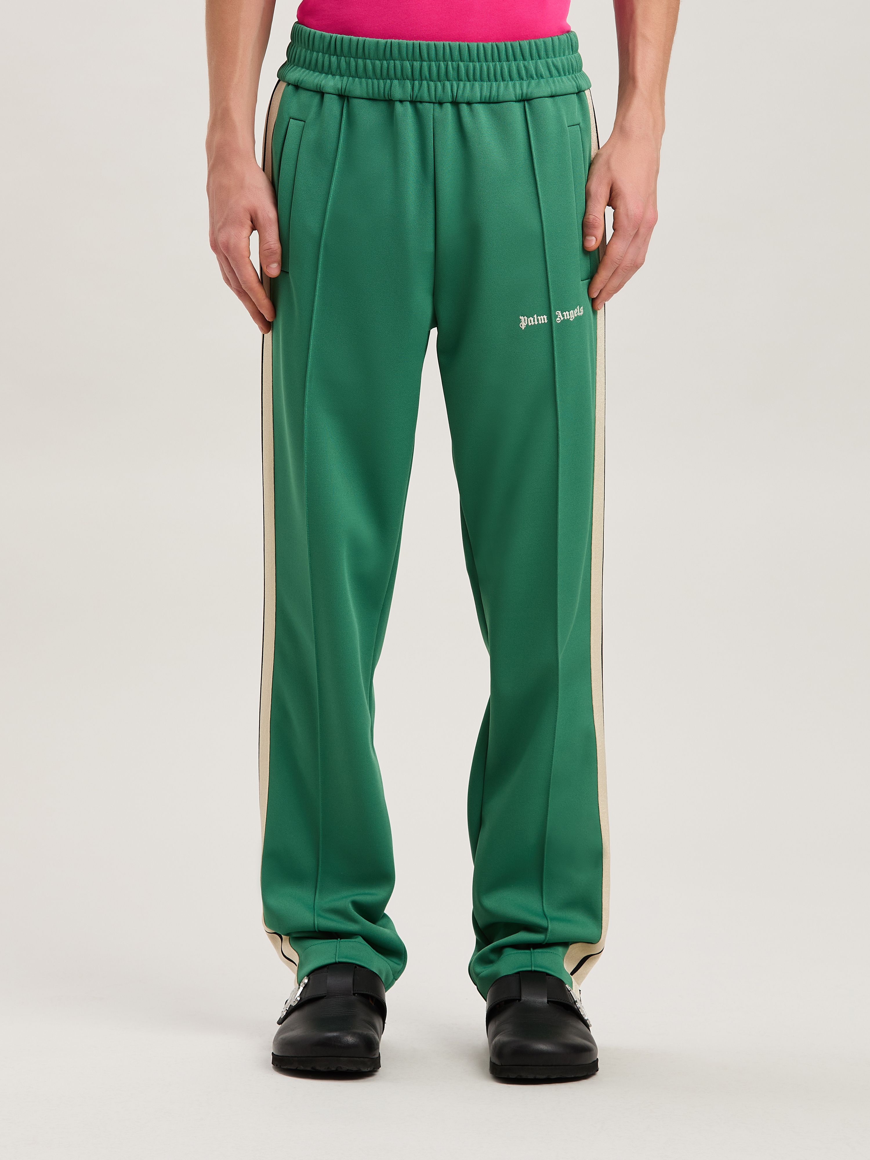 PALM ANGELS  CLASSIC LOGO TRACK PANTS FOREST GREEN - FOREST GREEN - OFF WHITE PMCJ020S25FAB001