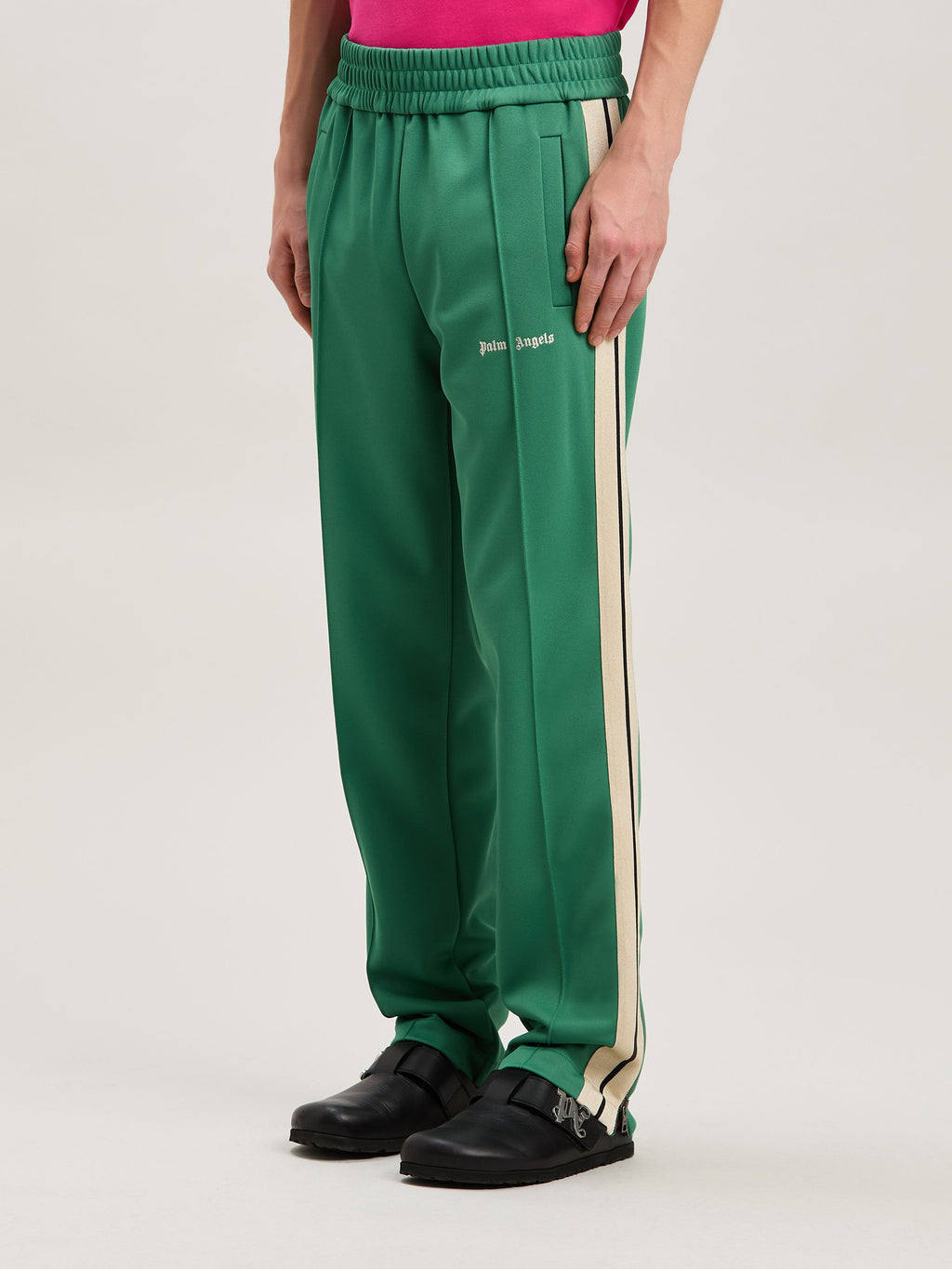 PALM ANGELS  CLASSIC LOGO TRACK PANTS FOREST GREEN - FOREST GREEN - OFF WHITE PMCJ020S25FAB001