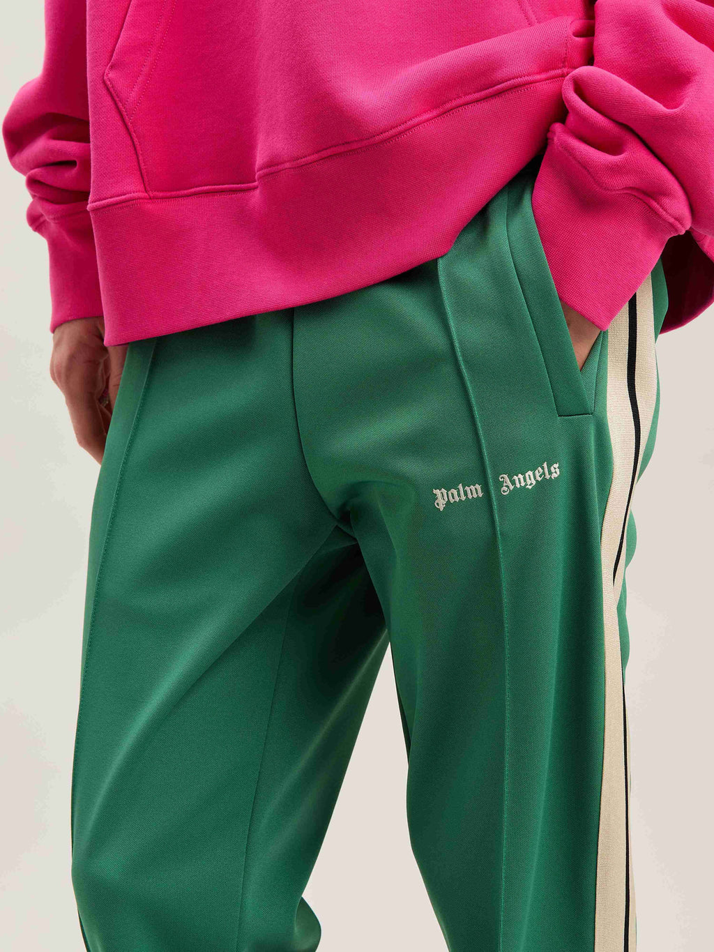 PALM ANGELS  CLASSIC LOGO TRACK PANTS FOREST GREEN - FOREST GREEN - OFF WHITE PMCJ020S25FAB001