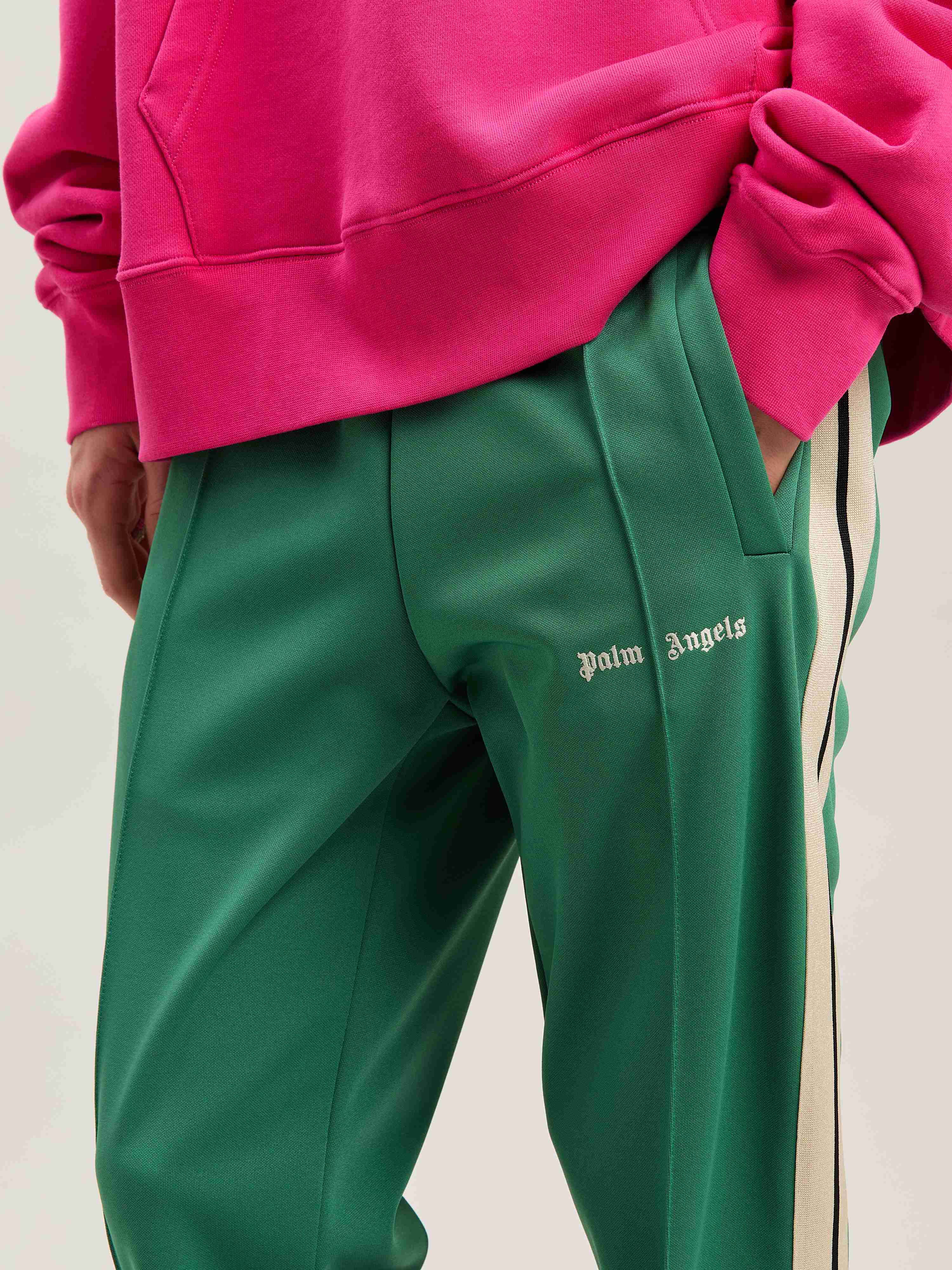PALM ANGELS  CLASSIC LOGO TRACK PANTS FOREST GREEN - FOREST GREEN - OFF WHITE PMCJ020S25FAB001