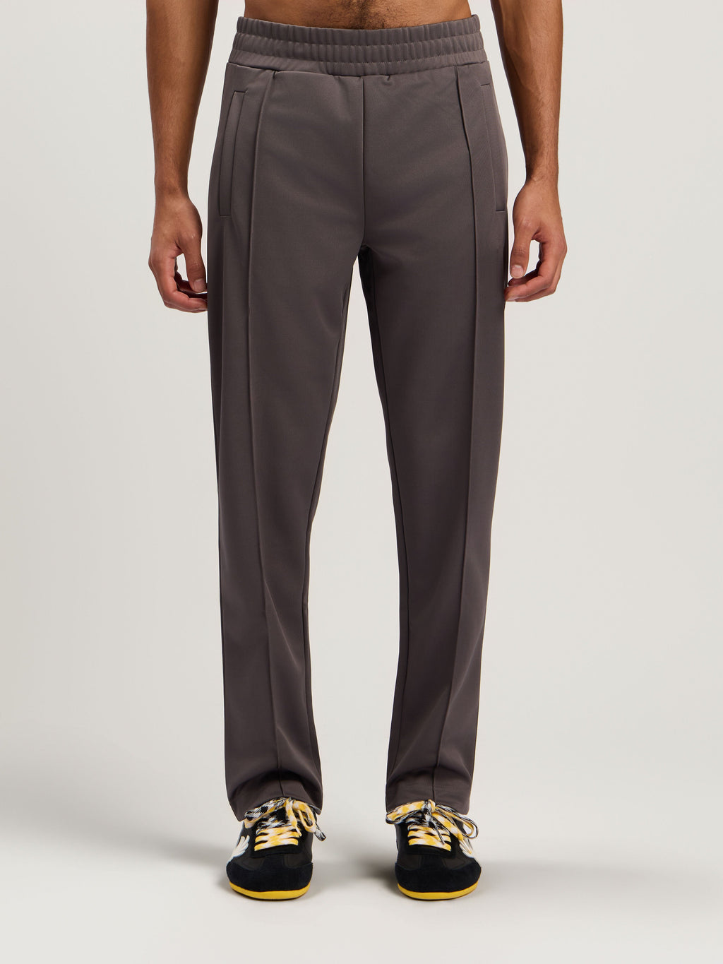 PALM ANGELS Curved Logo Track Pants DARK GREY - OFF WHITE PMCJ048F25FAB001