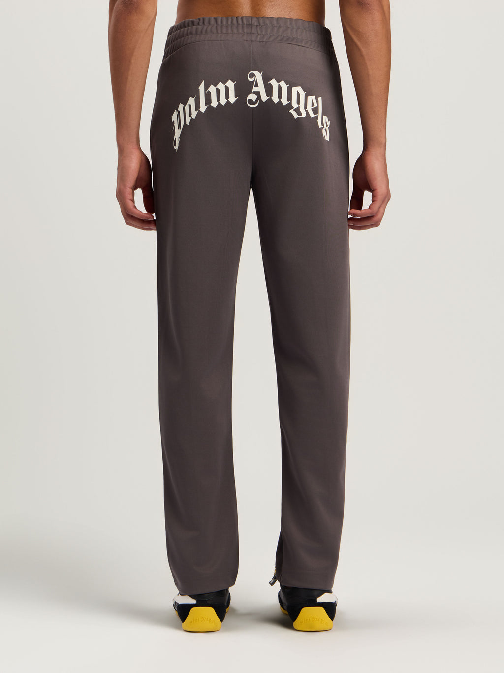 PALM ANGELS Curved Logo Track Pants DARK GREY - OFF WHITE PMCJ048F25FAB001