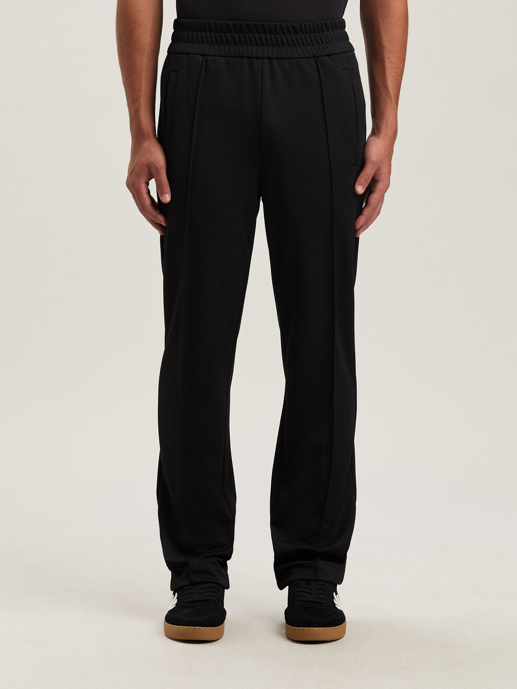 PALM ANGELS  BACK CURVED LOGO TRACK PANTS BLACK - OFF BLACK - OFF WHITE PMCJ048S25FAB001