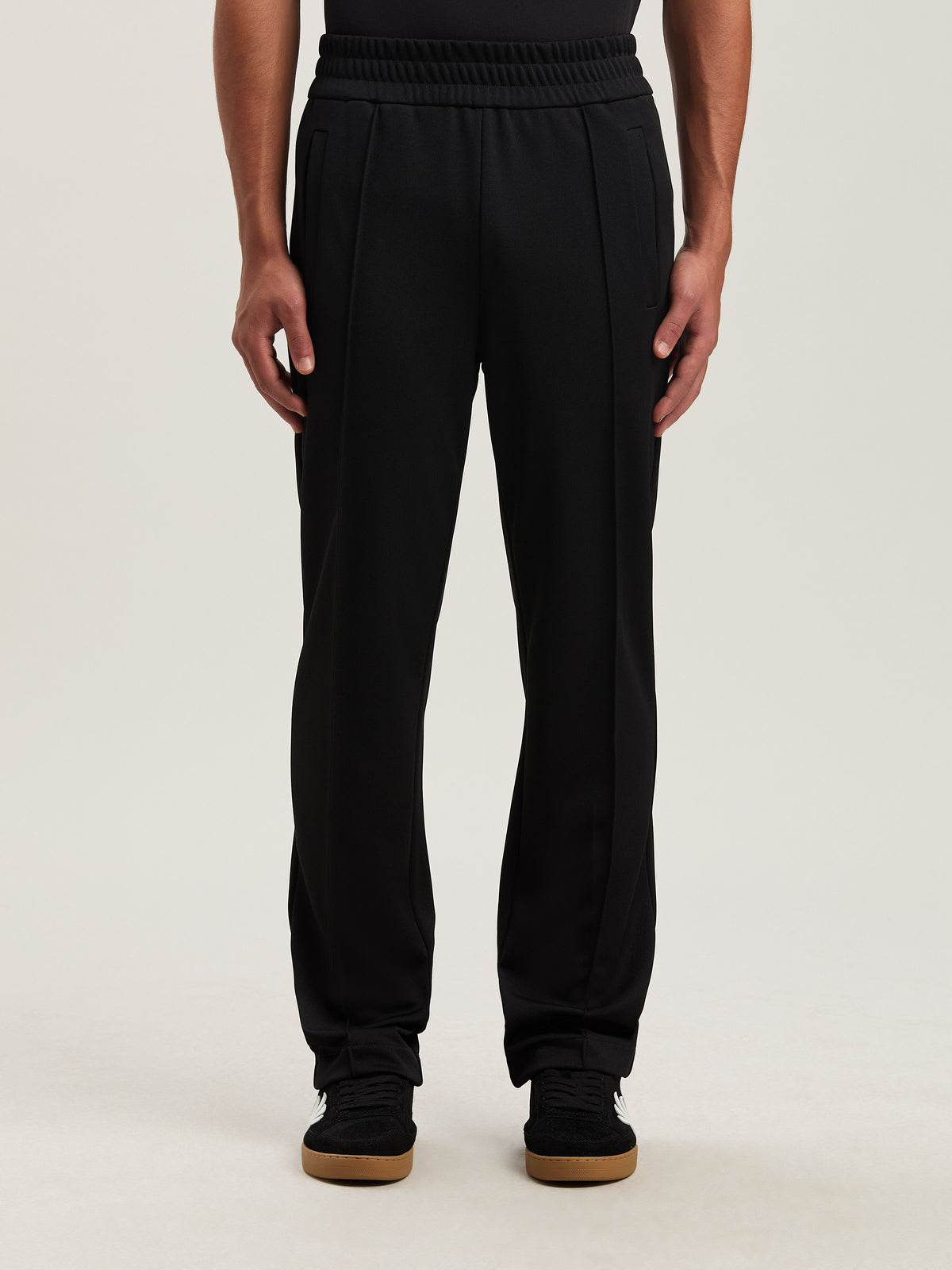 PALM ANGELS  BACK CURVED LOGO TRACK PANTS BLACK - OFF BLACK - OFF WHITE PMCJ048S25FAB001