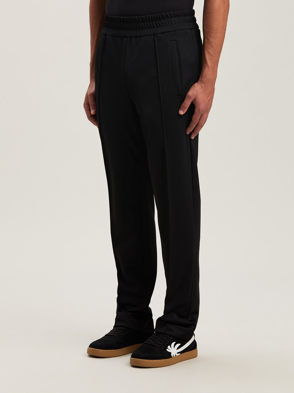 PALM ANGELS  BACK CURVED LOGO TRACK PANTS BLACK - OFF BLACK - OFF WHITE PMCJ048S25FAB001