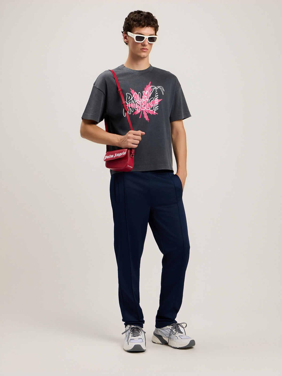 PALM ANGELS Back Curved Logo Track Pants NAVY BLUE OFF WHITE PMCJ048S26FAB001