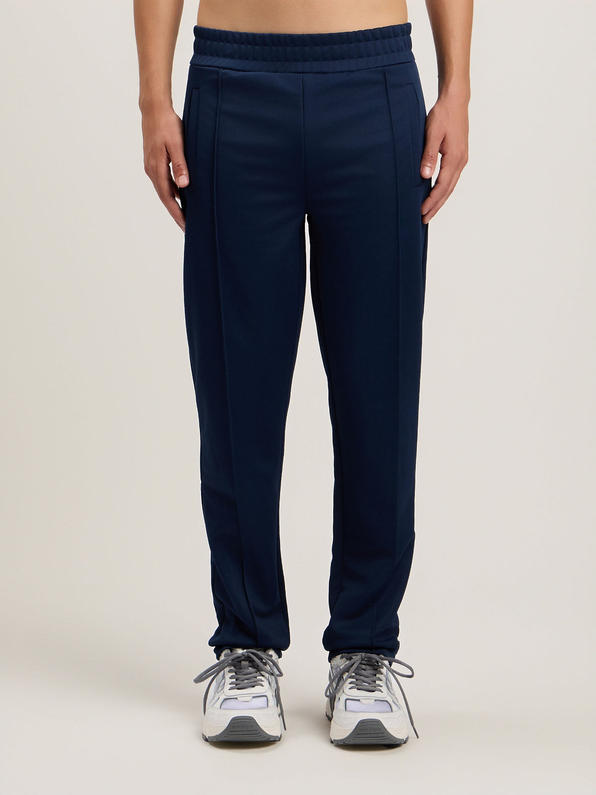 PALM ANGELS Back Curved Logo Track Pants NAVY BLUE OFF WHITE PMCJ048S26FAB001