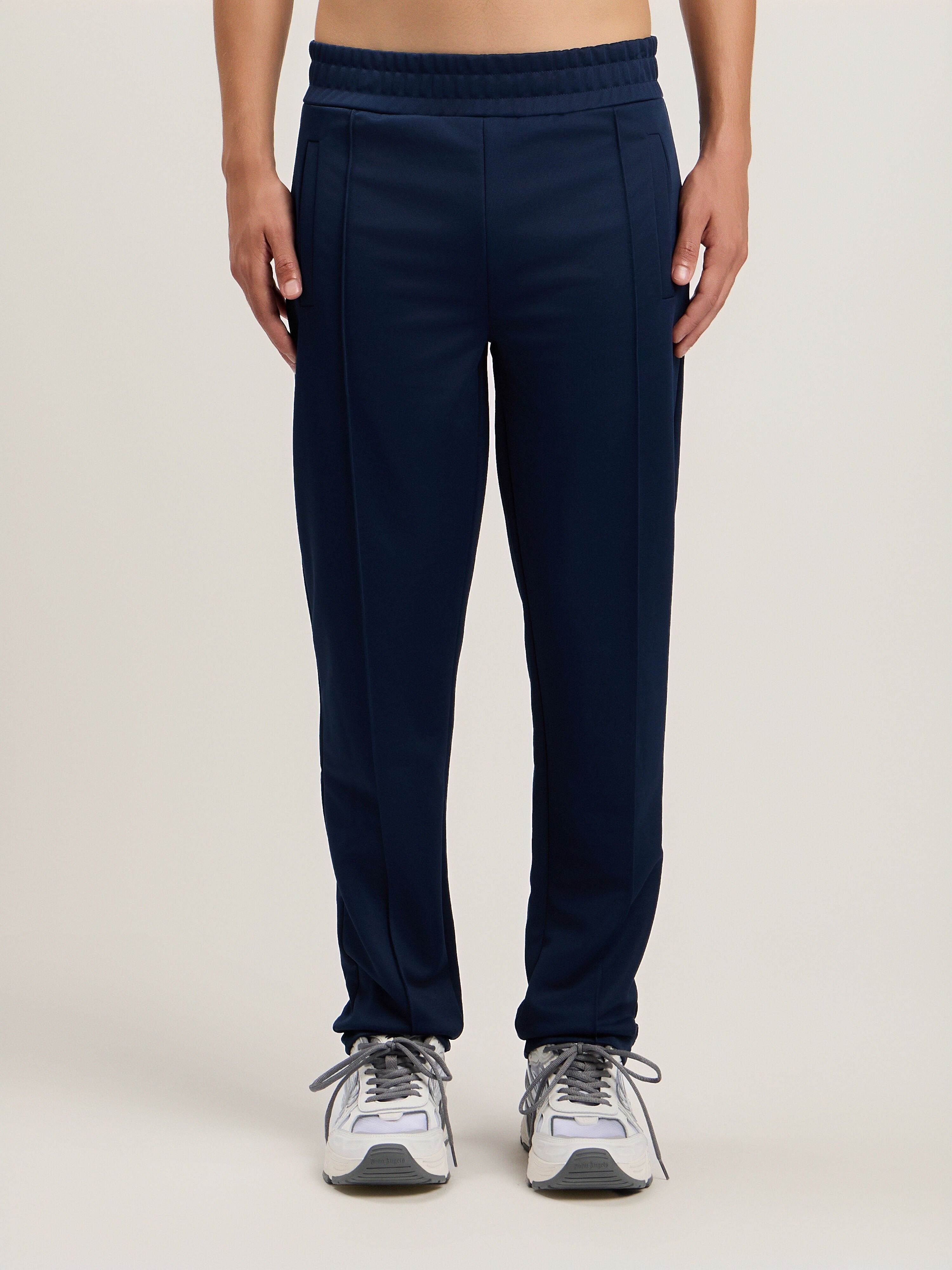 PALM ANGELS Back Curved Logo Track Pants NAVY BLUE OFF WHITE PMCJ048S26FAB001