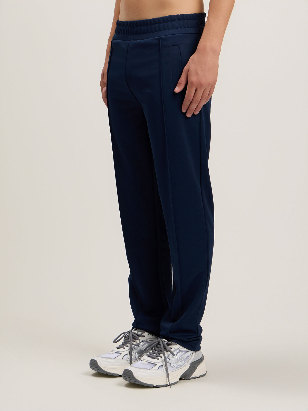 PALM ANGELS Back Curved Logo Track Pants NAVY BLUE OFF WHITE PMCJ048S26FAB001