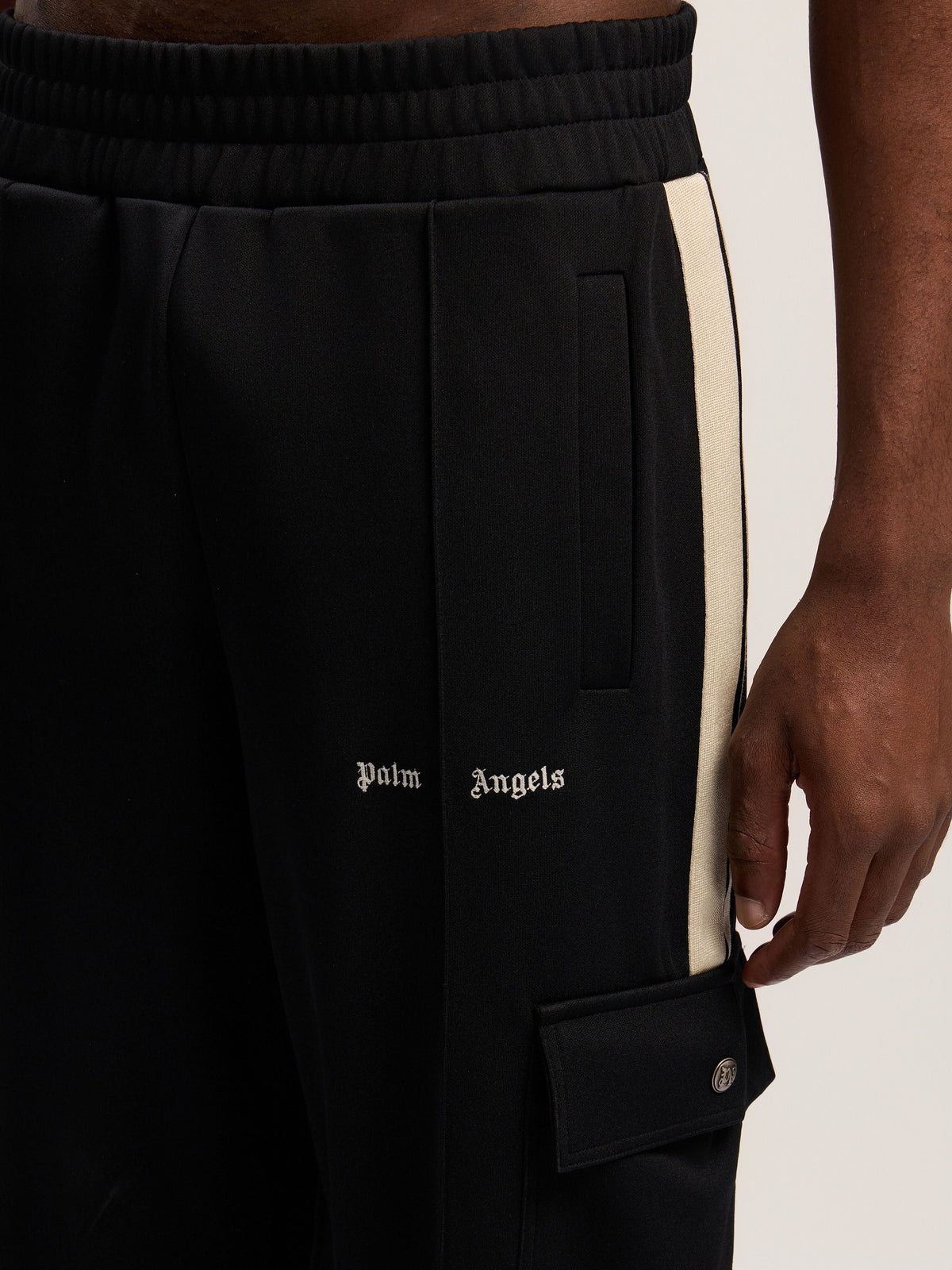 PALM ANGELS Classic Logo Cargo Track Pant BLACK - OFF WHITE PMCJ04BF25FAB001
