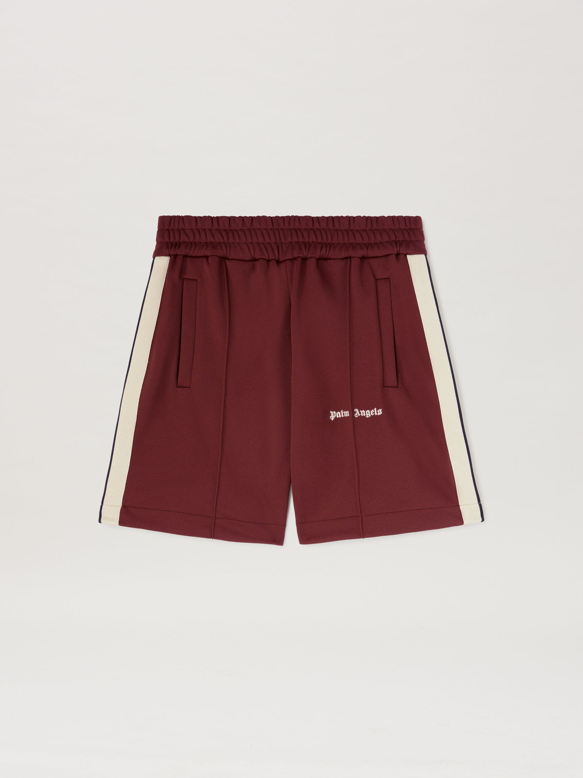 PALM ANGELS  CLASSIC LOGO TRACK SHORTS BURGUNDY - OFF BURGUNDY - OFF WHITE PMCL004S25FAB001