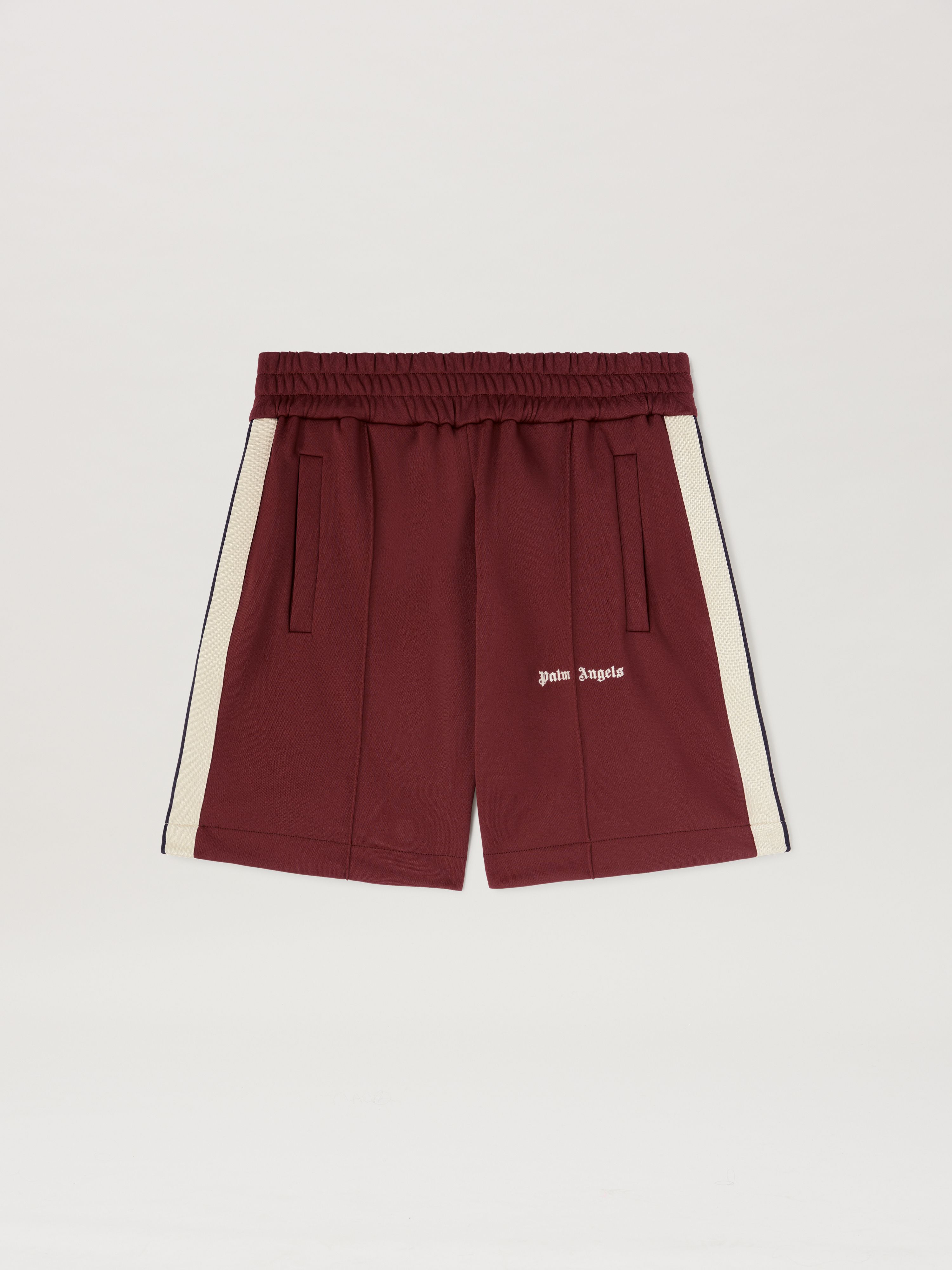 PALM ANGELS  CLASSIC LOGO TRACK SHORTS BURGUNDY - OFF BURGUNDY - OFF WHITE PMCL004S25FAB001