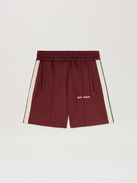 PALM ANGELS  CLASSIC LOGO TRACK SHORTS BURGUNDY - OFF BURGUNDY - OFF WHITE PMCL004S25FAB001
