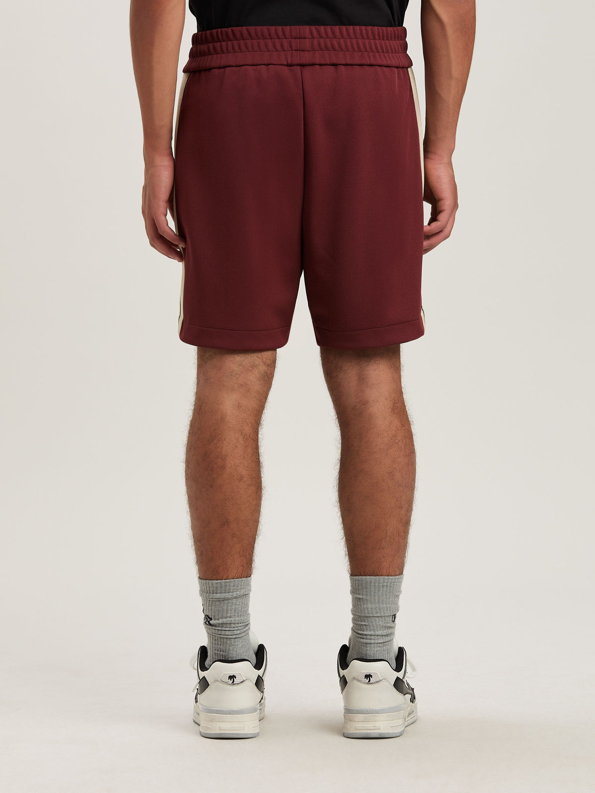 PALM ANGELS  CLASSIC LOGO TRACK SHORTS BURGUNDY - OFF BURGUNDY - OFF WHITE PMCL004S25FAB001