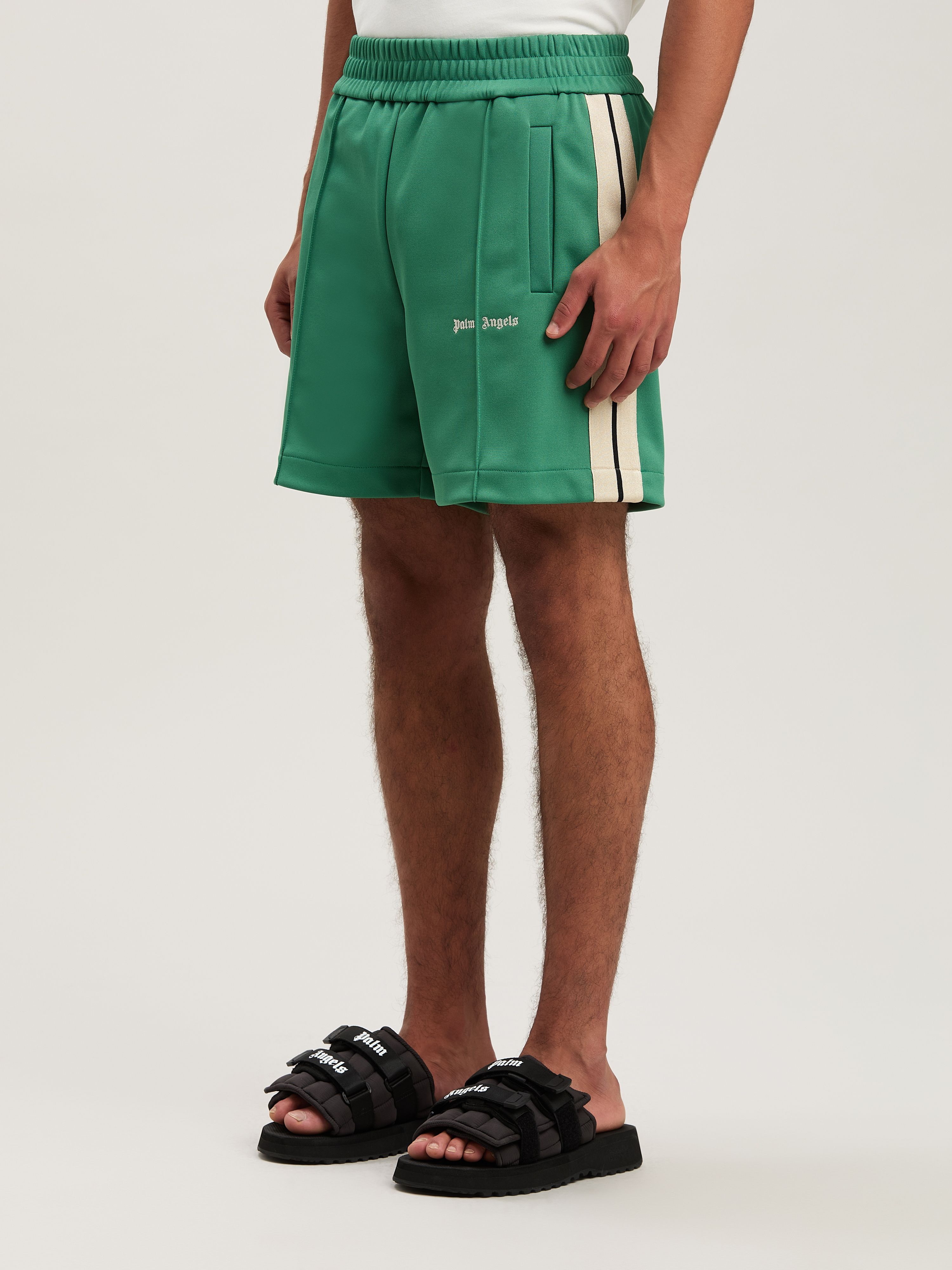 PALM ANGELS  CLASSIC LOGO TRACK SHORTS FOREST GREEN - FOREST GREEN - OFF WHITE PMCL004S25FAB001