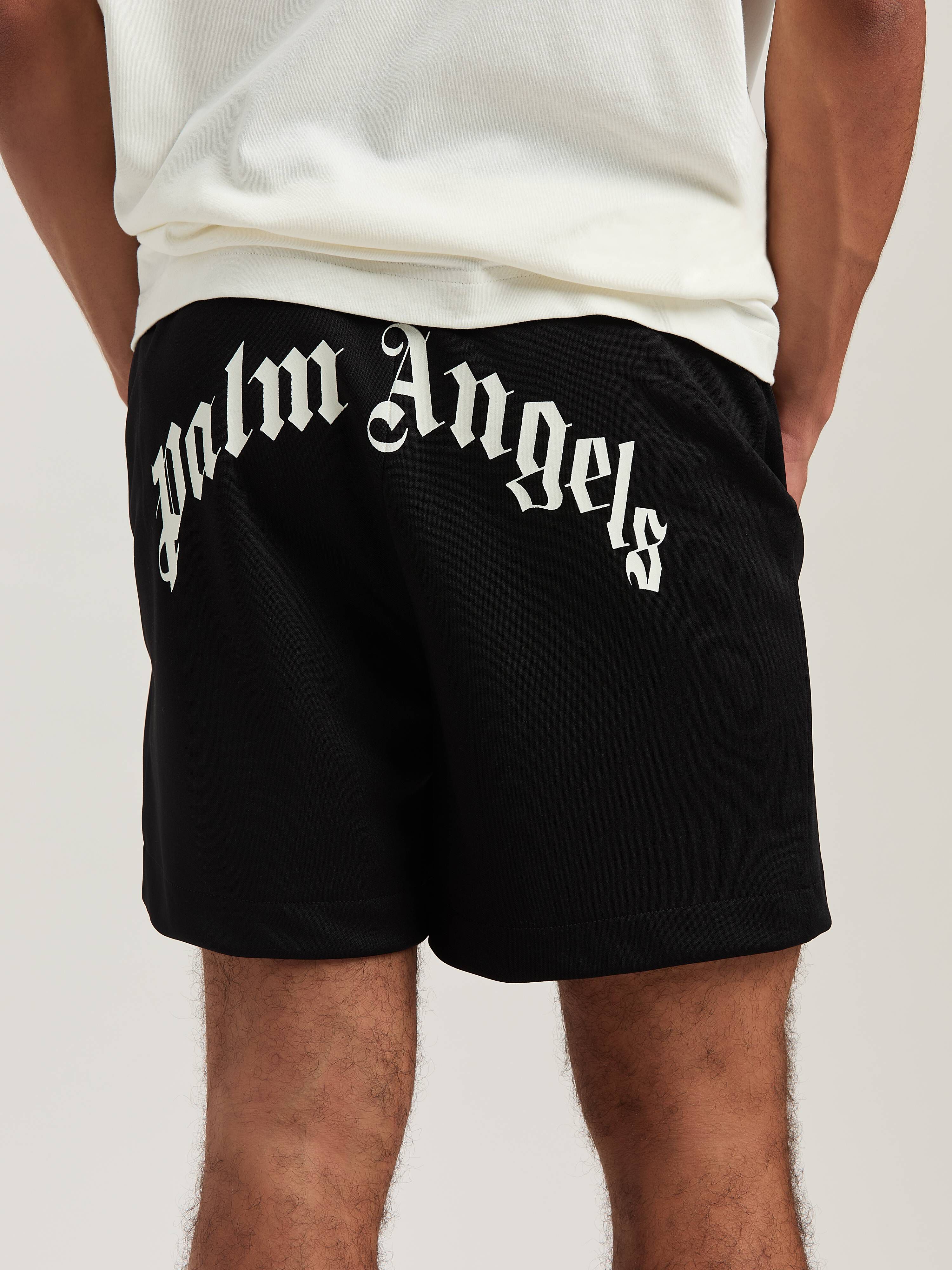 PALM ANGELS  BACK CURVED LOGO TRACK SHORTS BLACK - OF BLACK - OFF WHITE PMCL008S25FAB001