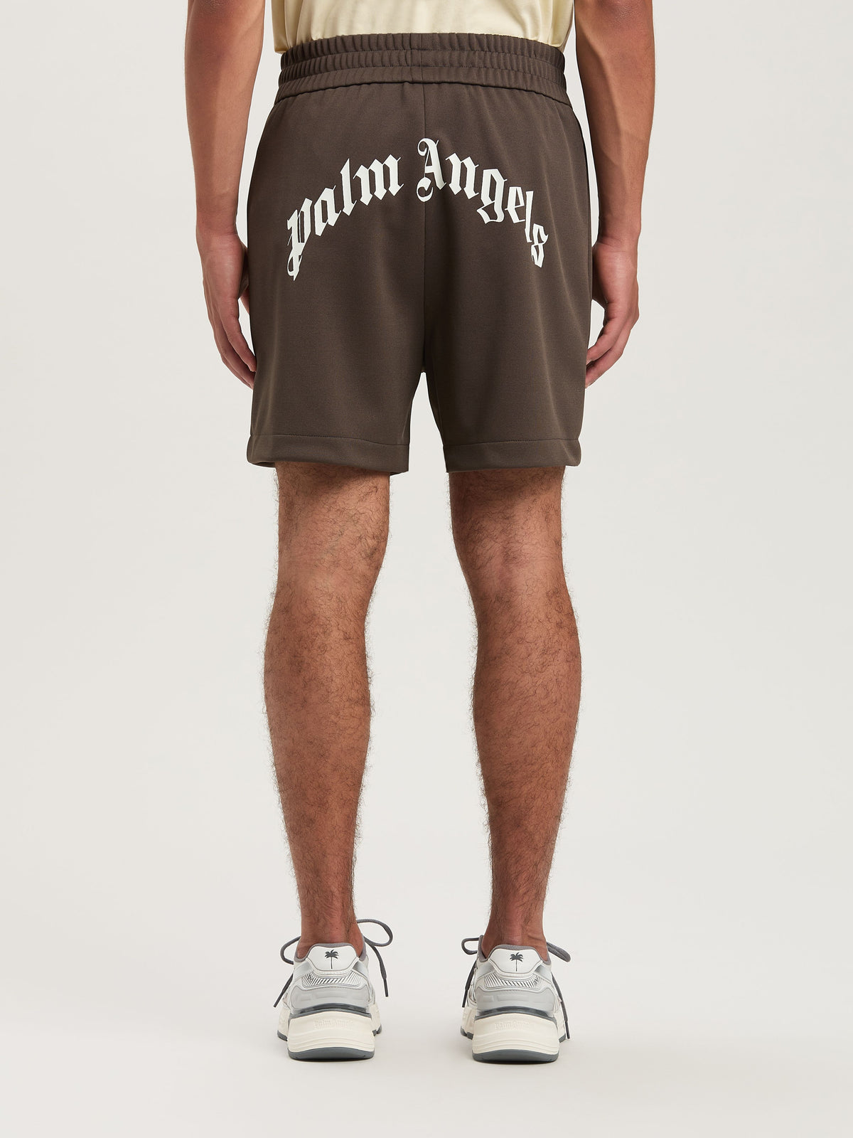 PALM ANGELS  BACK CURVED LOGO TRACK SHORTS VINTAGE BL VINTAGE BLACK - OFF WHITE PMCL008S25FAB001