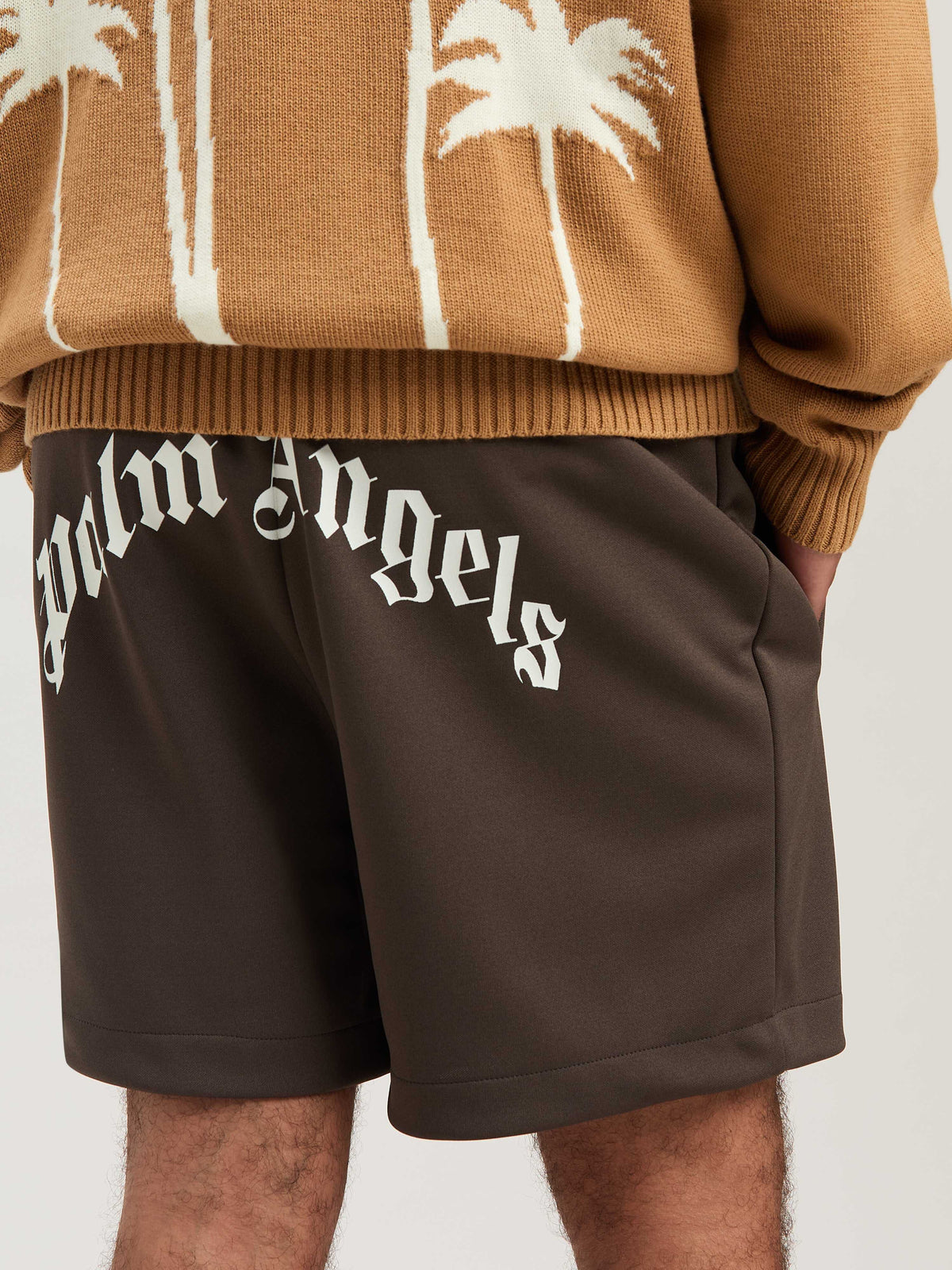 PALM ANGELS  BACK CURVED LOGO TRACK SHORTS VINTAGE BL VINTAGE BLACK - OFF WHITE PMCL008S25FAB001