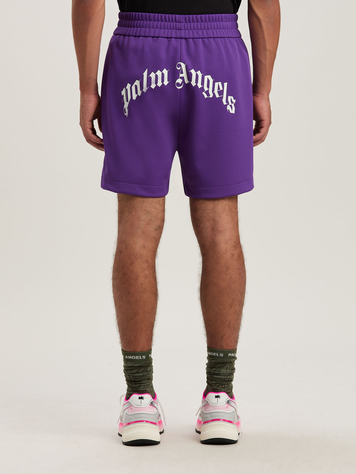 PALM ANGELS  BACK CURVED LOGO TRACK SHORTS PURPLE - O PURPLE - OFF WHITE PMCL008S25FAB001